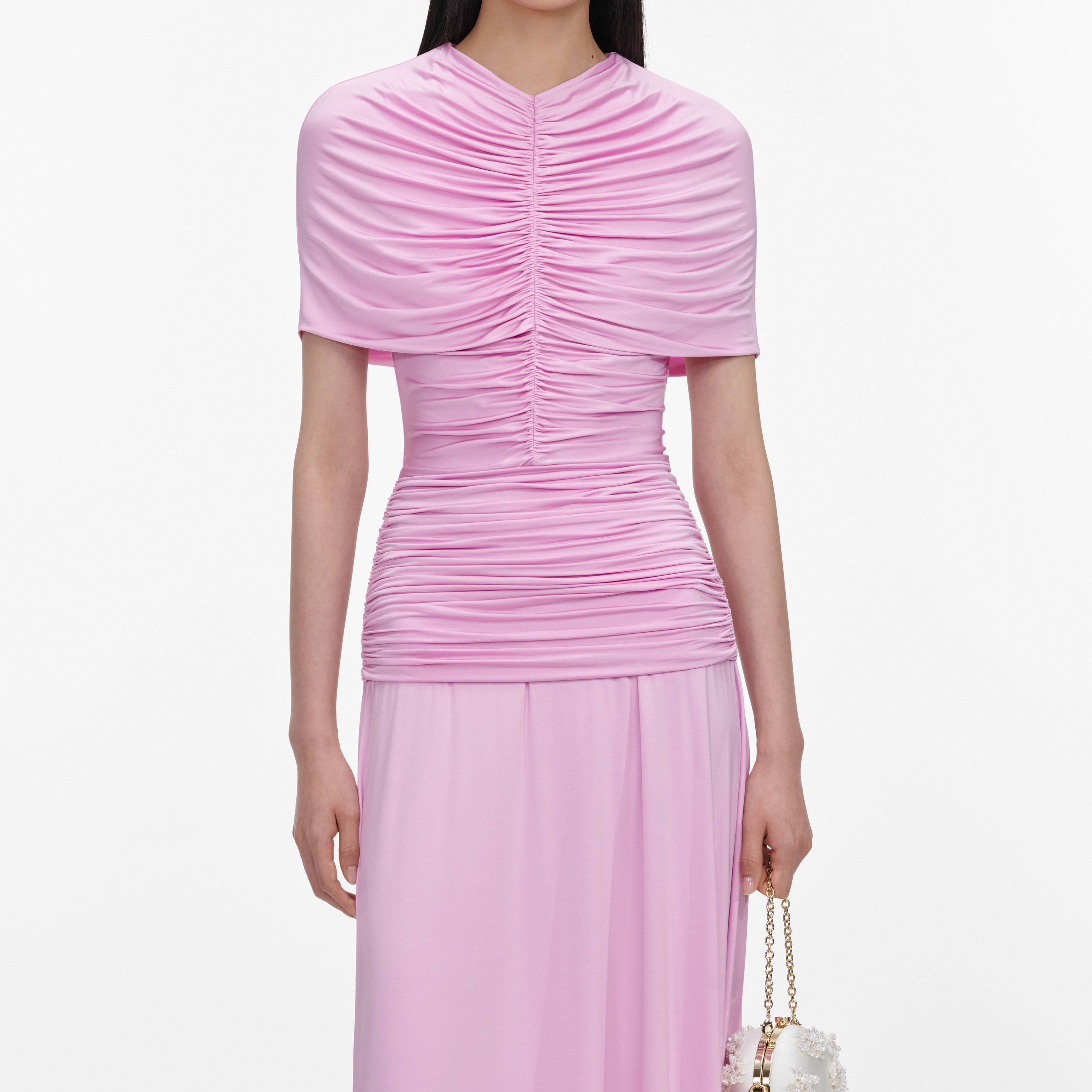 Pink Jersey Gathered Maxi Dress