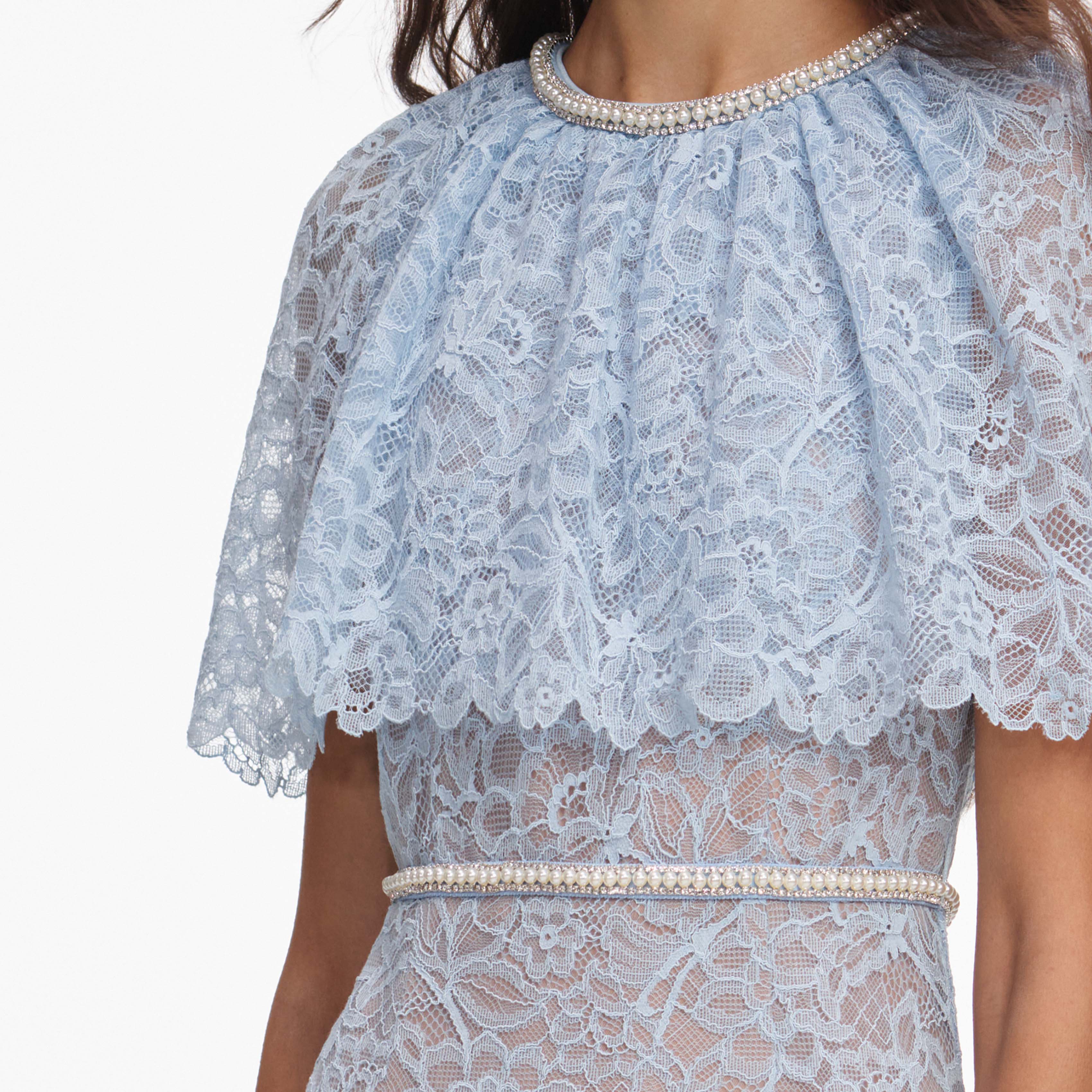 Blue Lace Cape Midi Dress