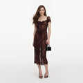 Brown Floral Lace Midi Dress