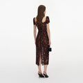 Brown Floral Lace Midi Dress