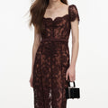 Brown Floral Lace Midi Dress