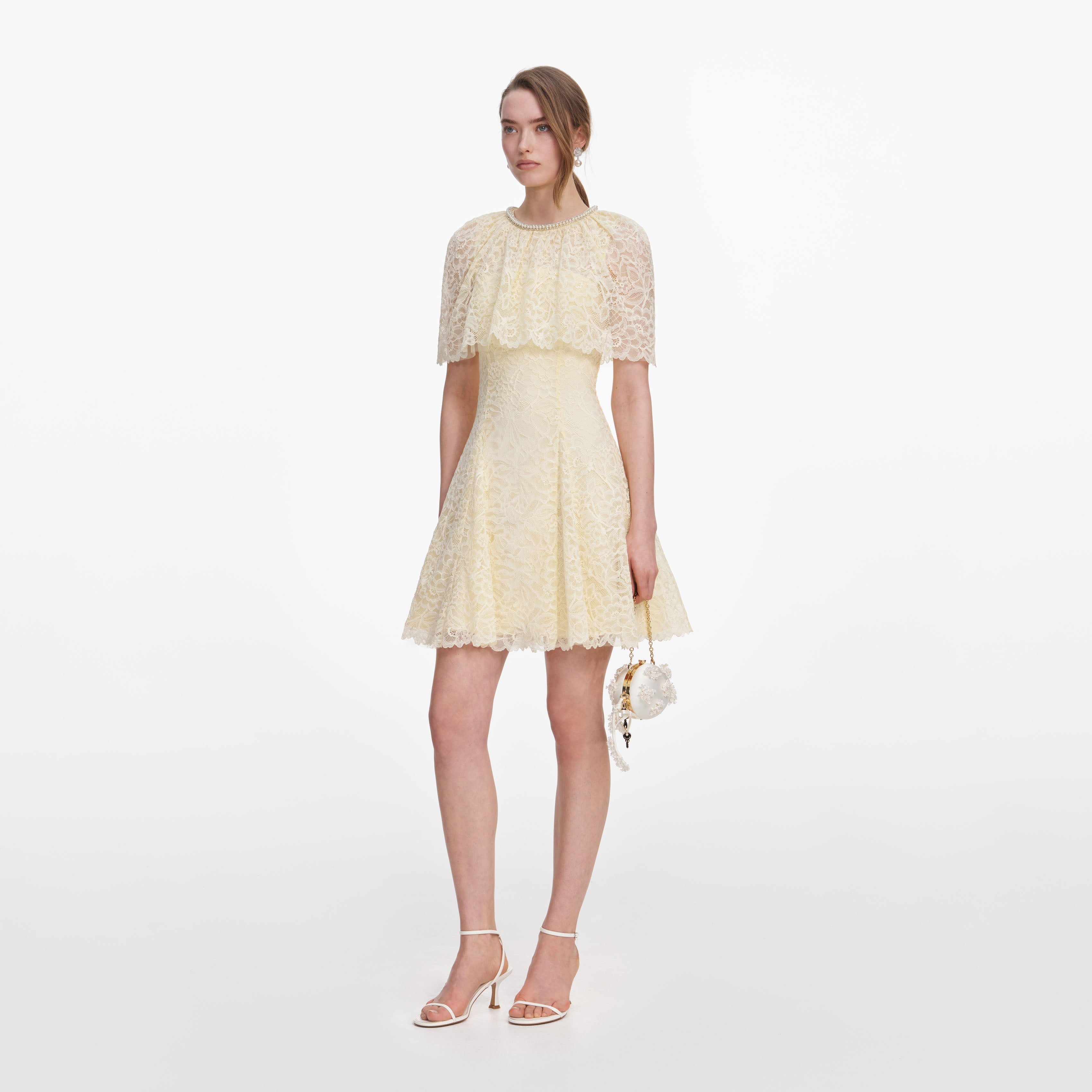 Yellow Lace Cape Mini Dress