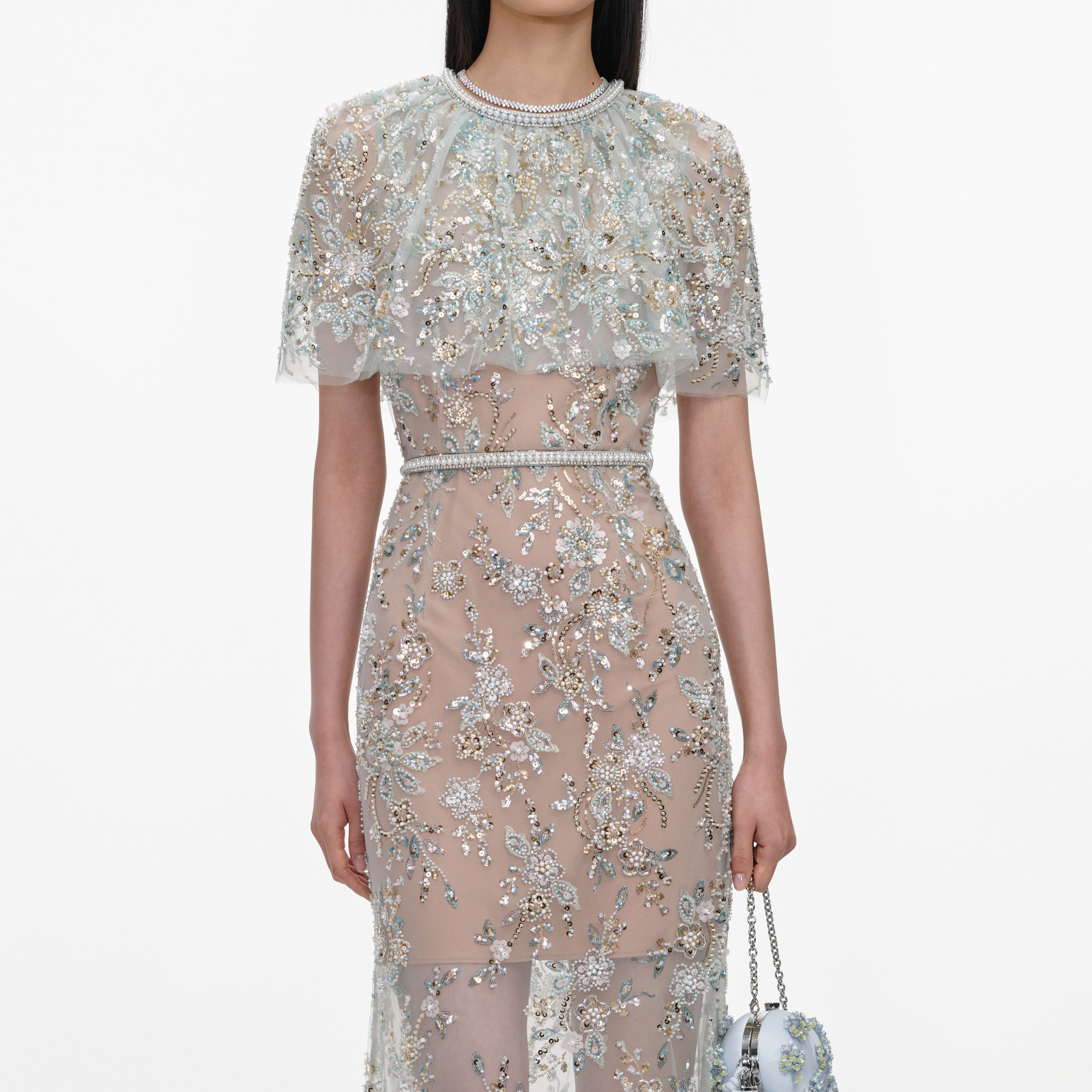 Mint Embellished Cape Maxi Dress