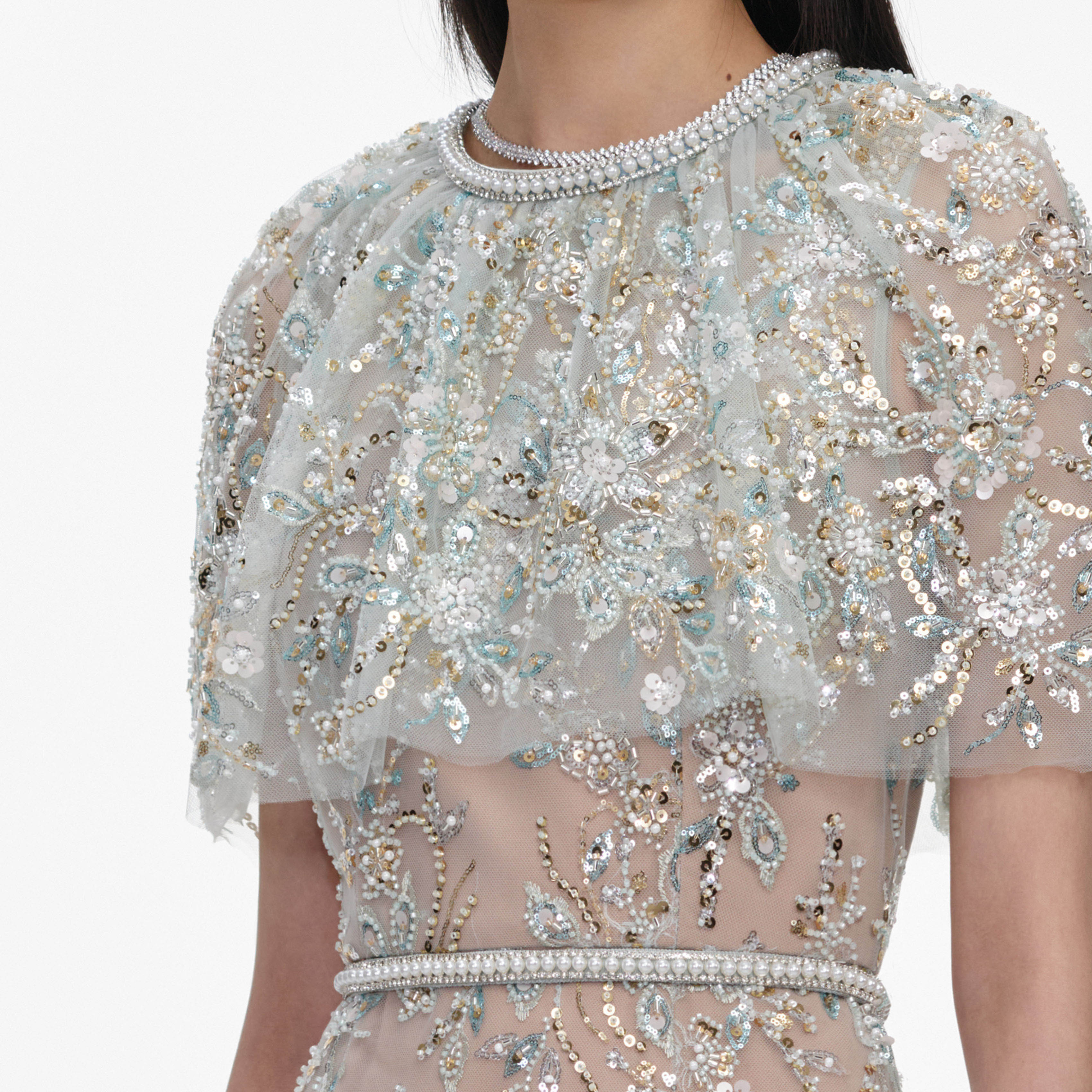 Mint Embellished Cape Maxi Dress