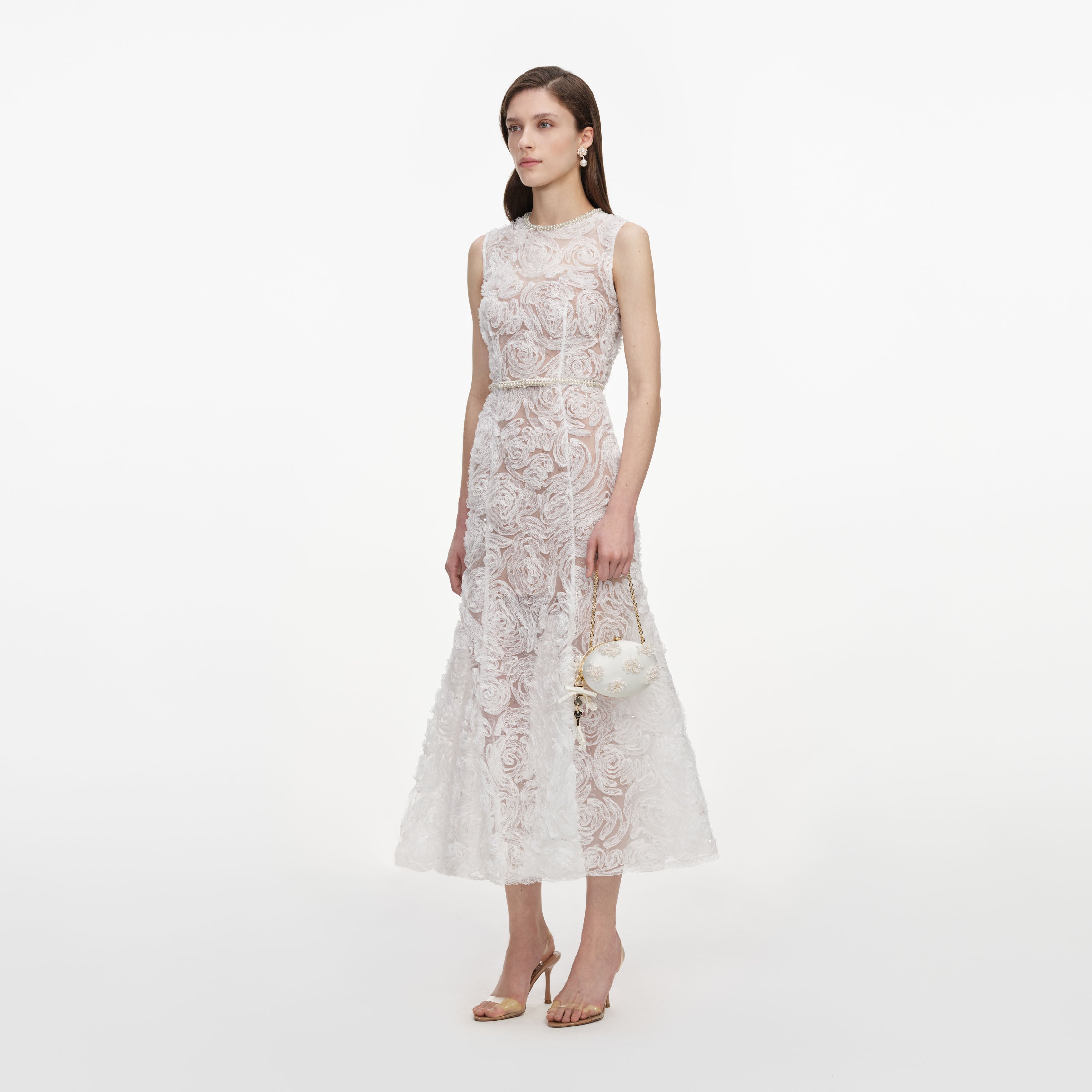 White Tulle Lace Midi Dress