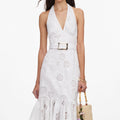 White Linen Blend Halterneck Midi Dress