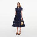 Navy Ramie Collared Midi Dress