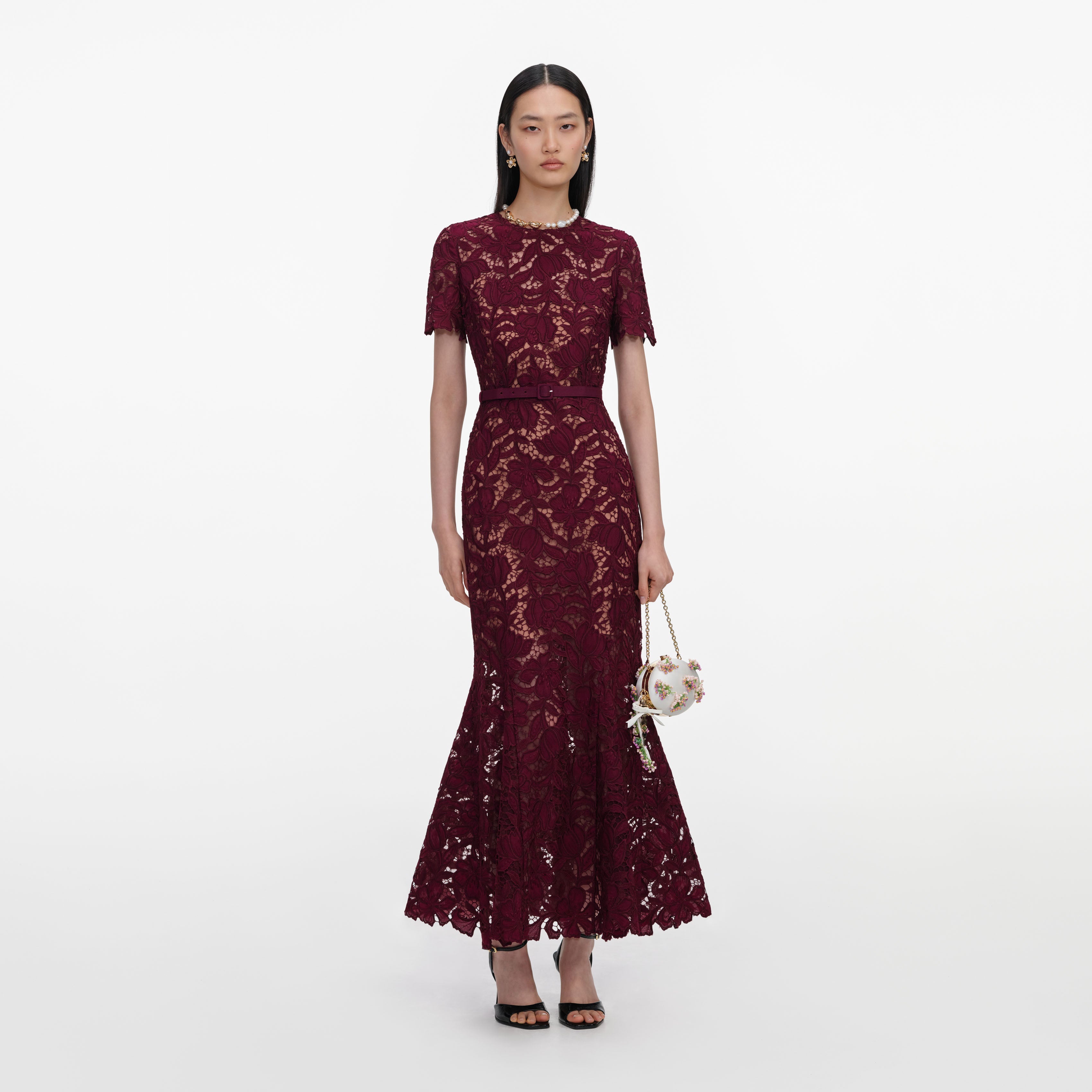 Burgundy Lace Midi Dress