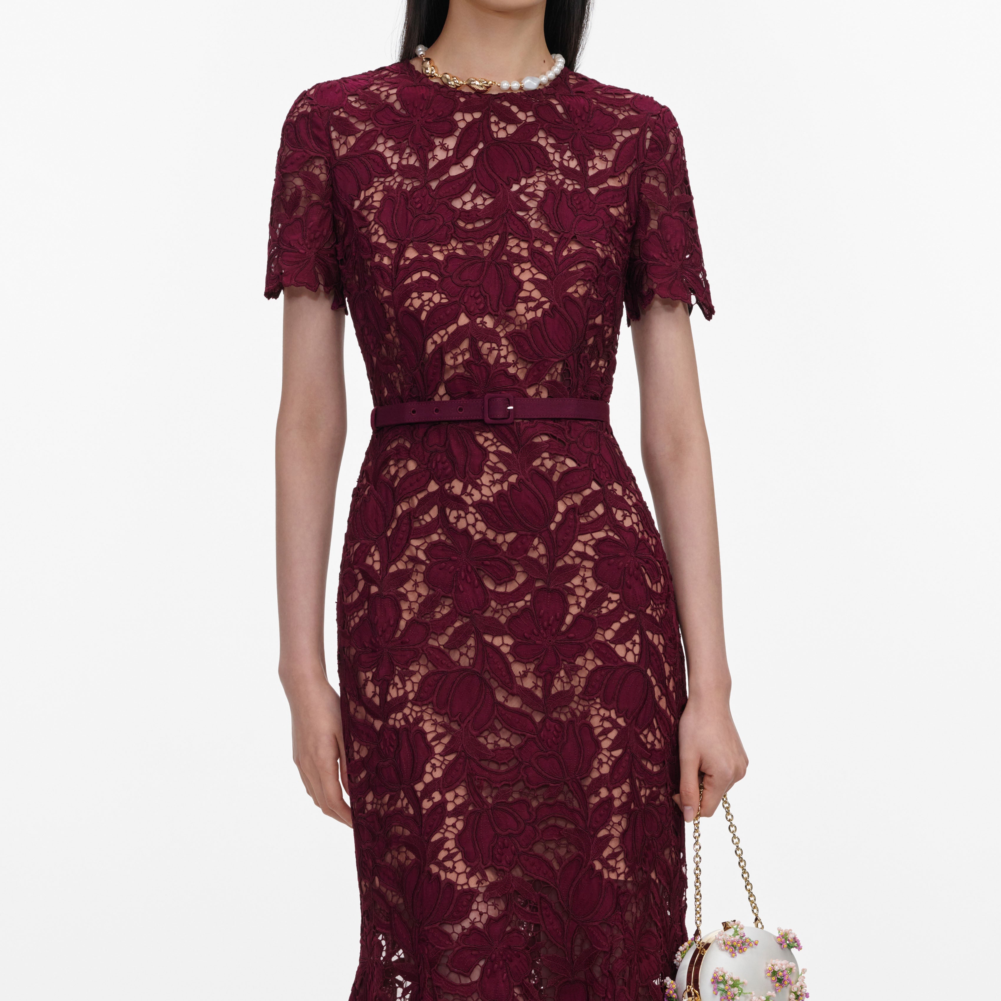 Burgundy Lace Midi Dress