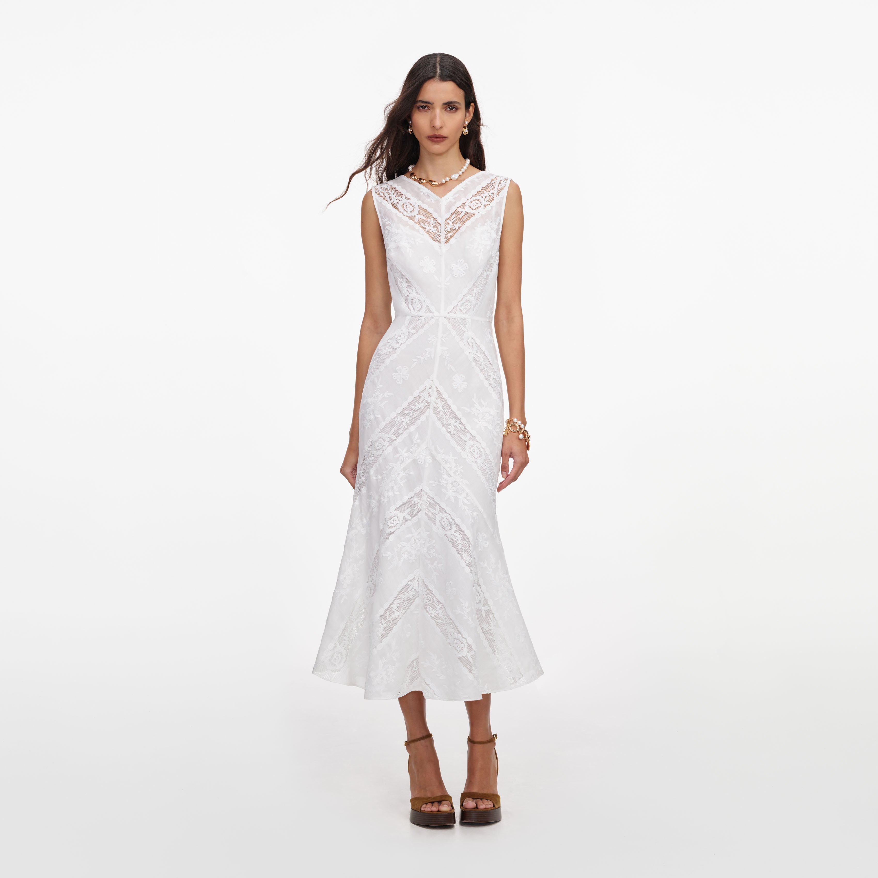 White Ramie Sleeveless Midi Dress