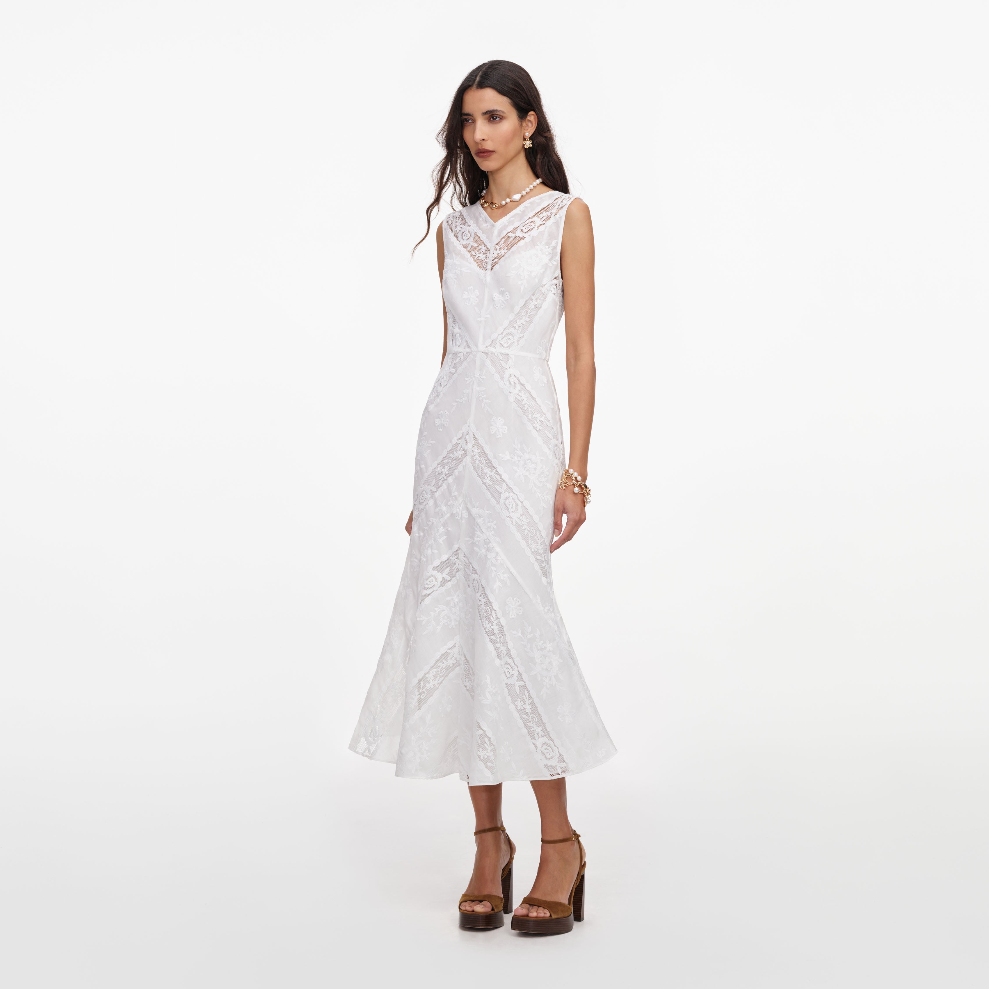White Ramie Sleeveless Midi Dress