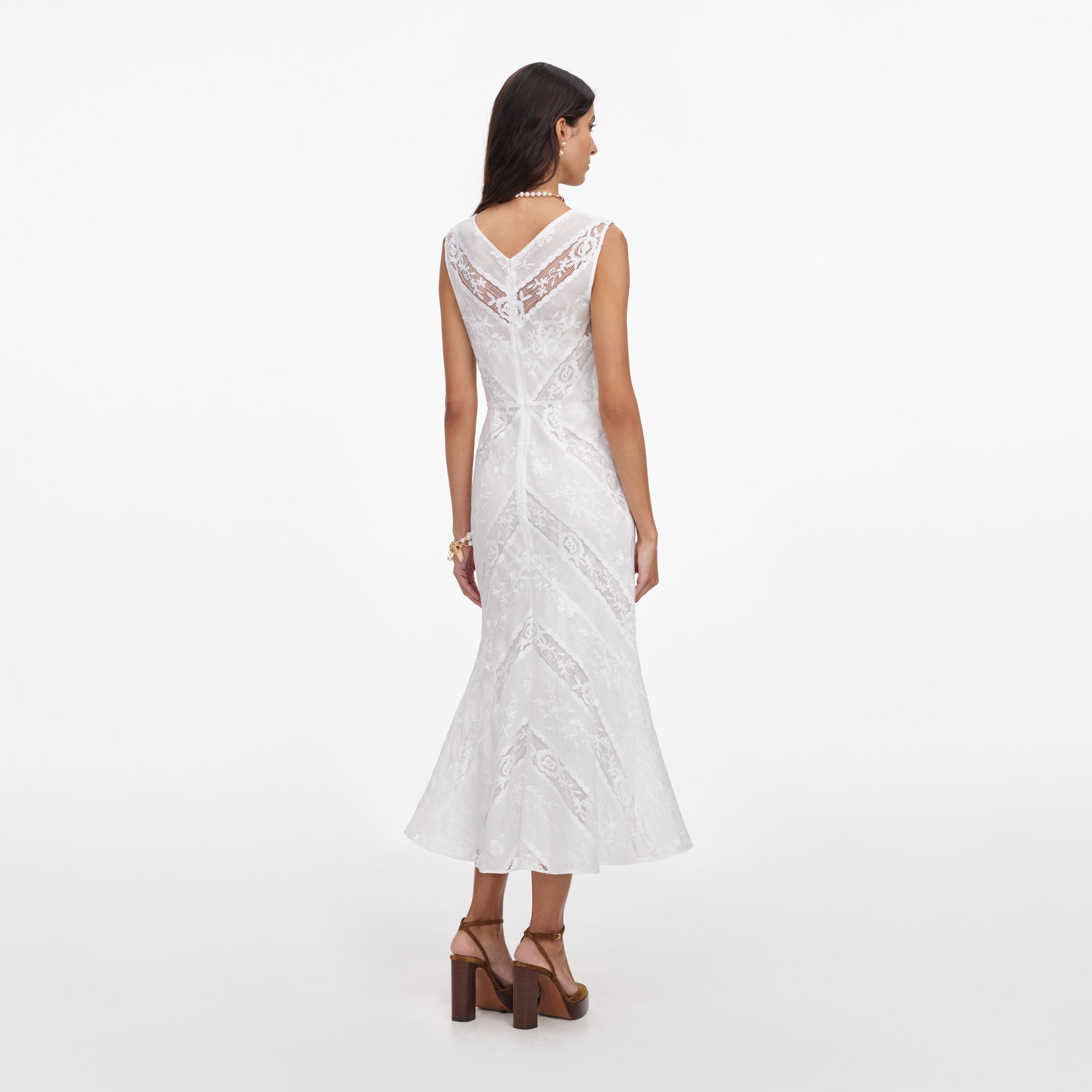 White Ramie Sleeveless Midi Dress