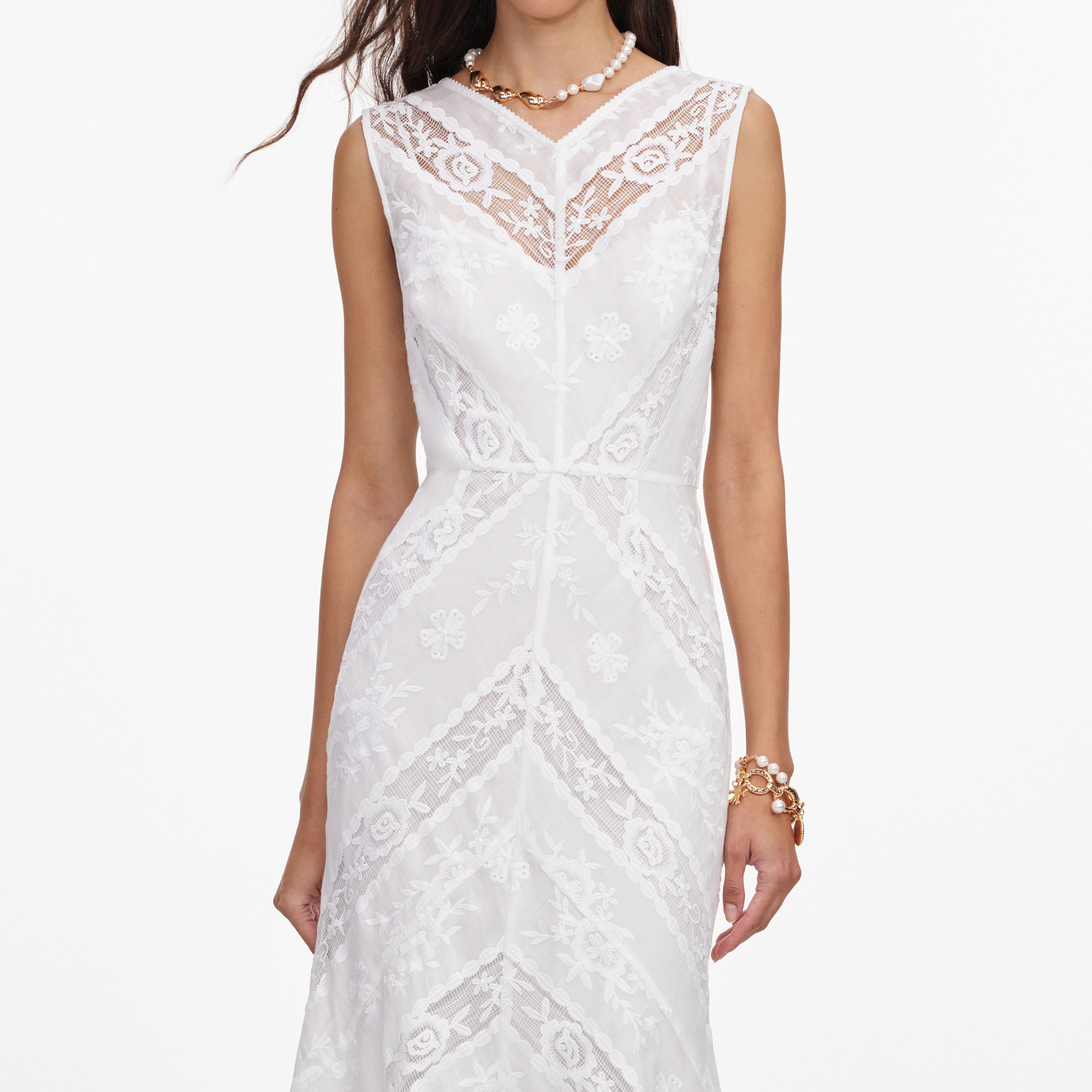 White Ramie Sleeveless Midi Dress