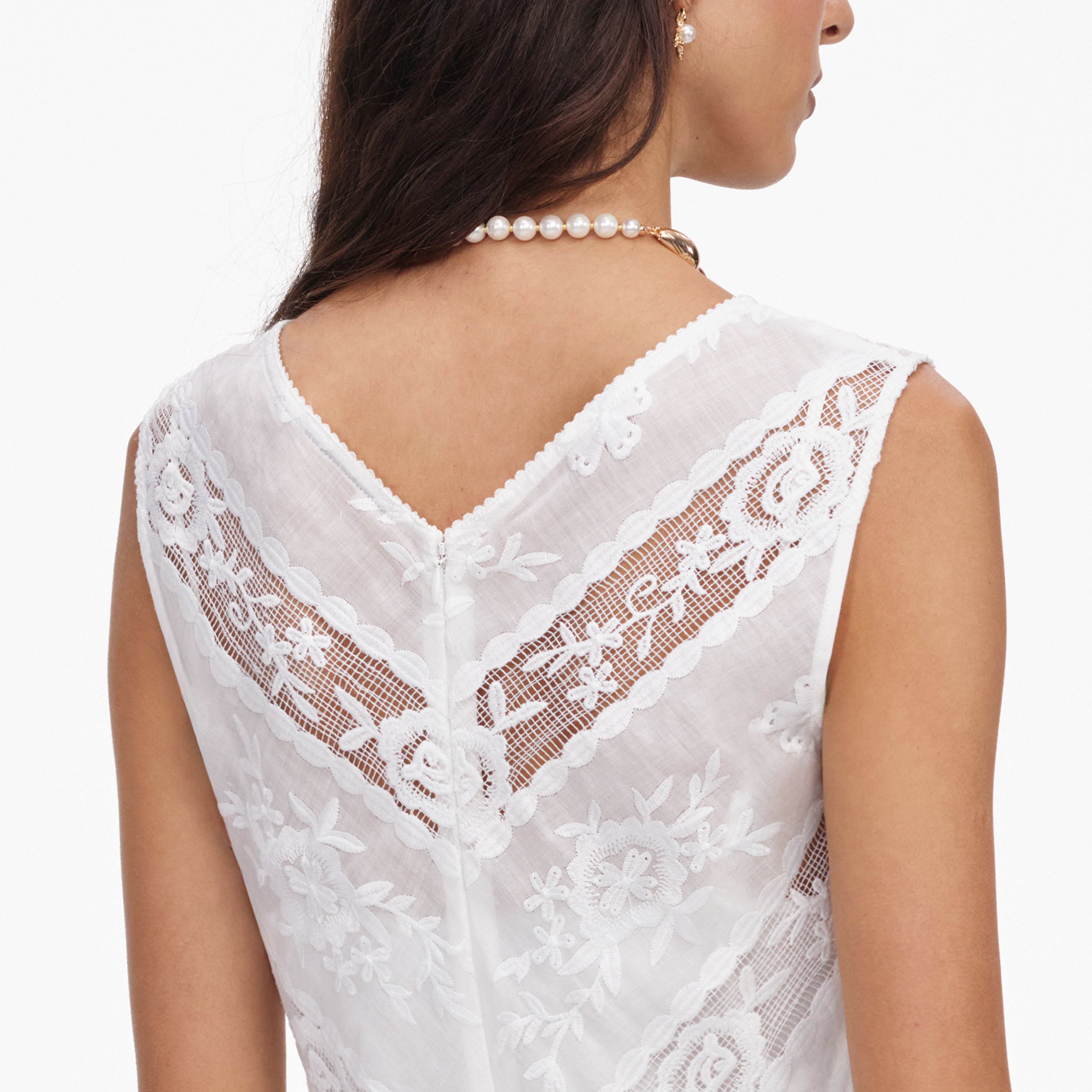 White Ramie Sleeveless Midi Dress