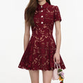 Burgundy Lace Mini Dress