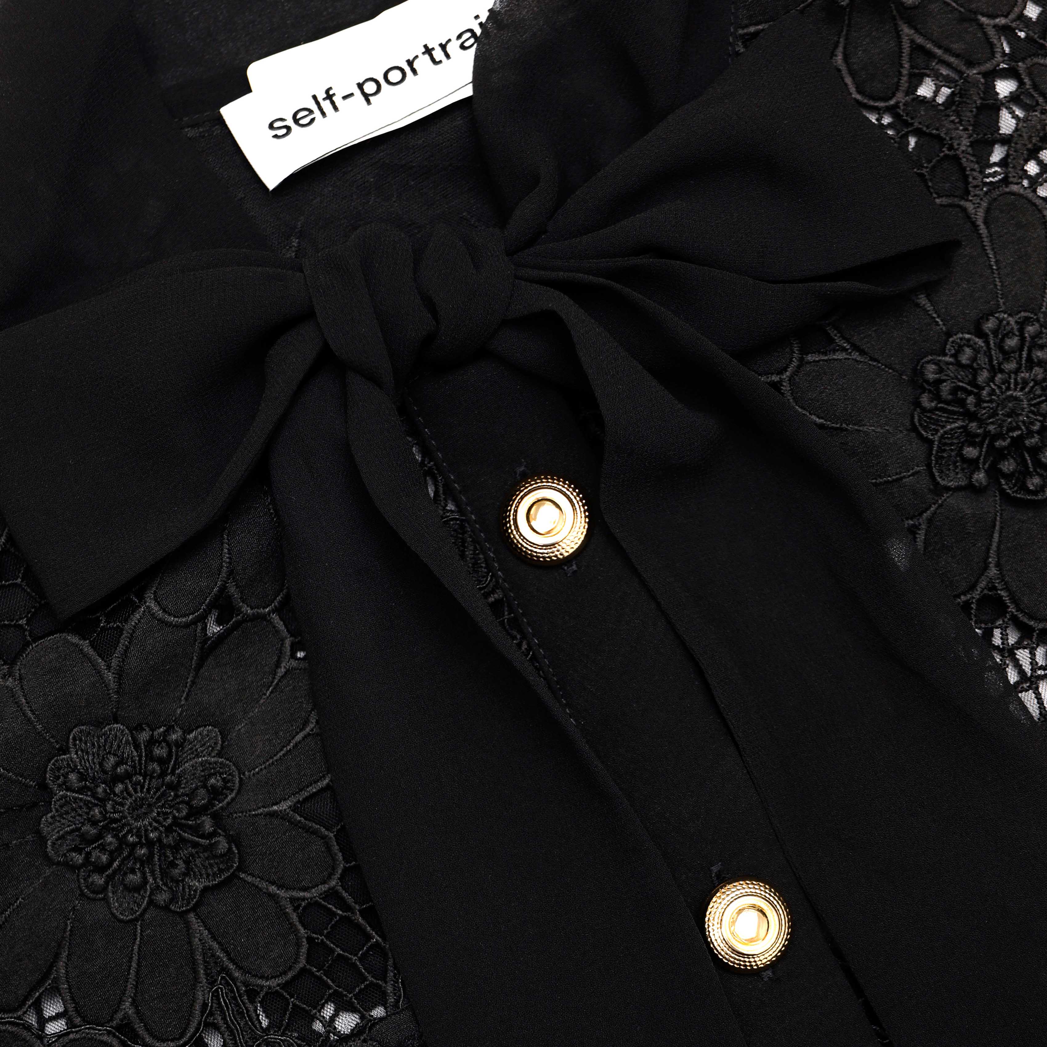 Black Lace Tie Neck Top