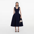 Navy Boucle Midi Dress