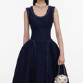 Navy Boucle Midi Dress
