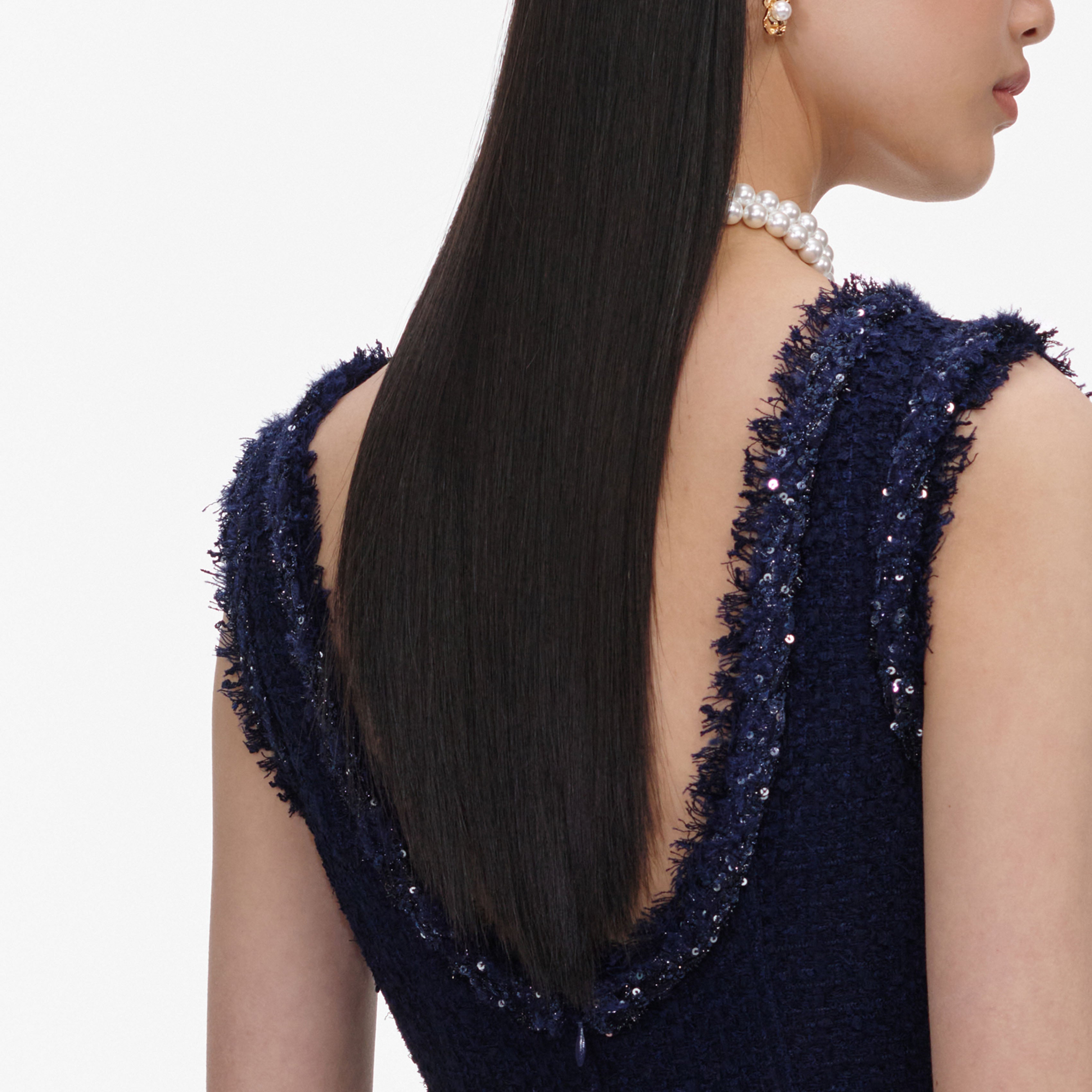 Navy Boucle Midi Dress