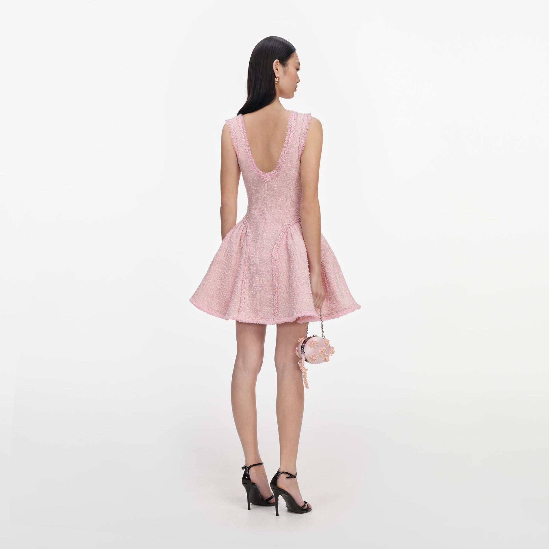 Pink Boucle Sleeveless Mini Dress