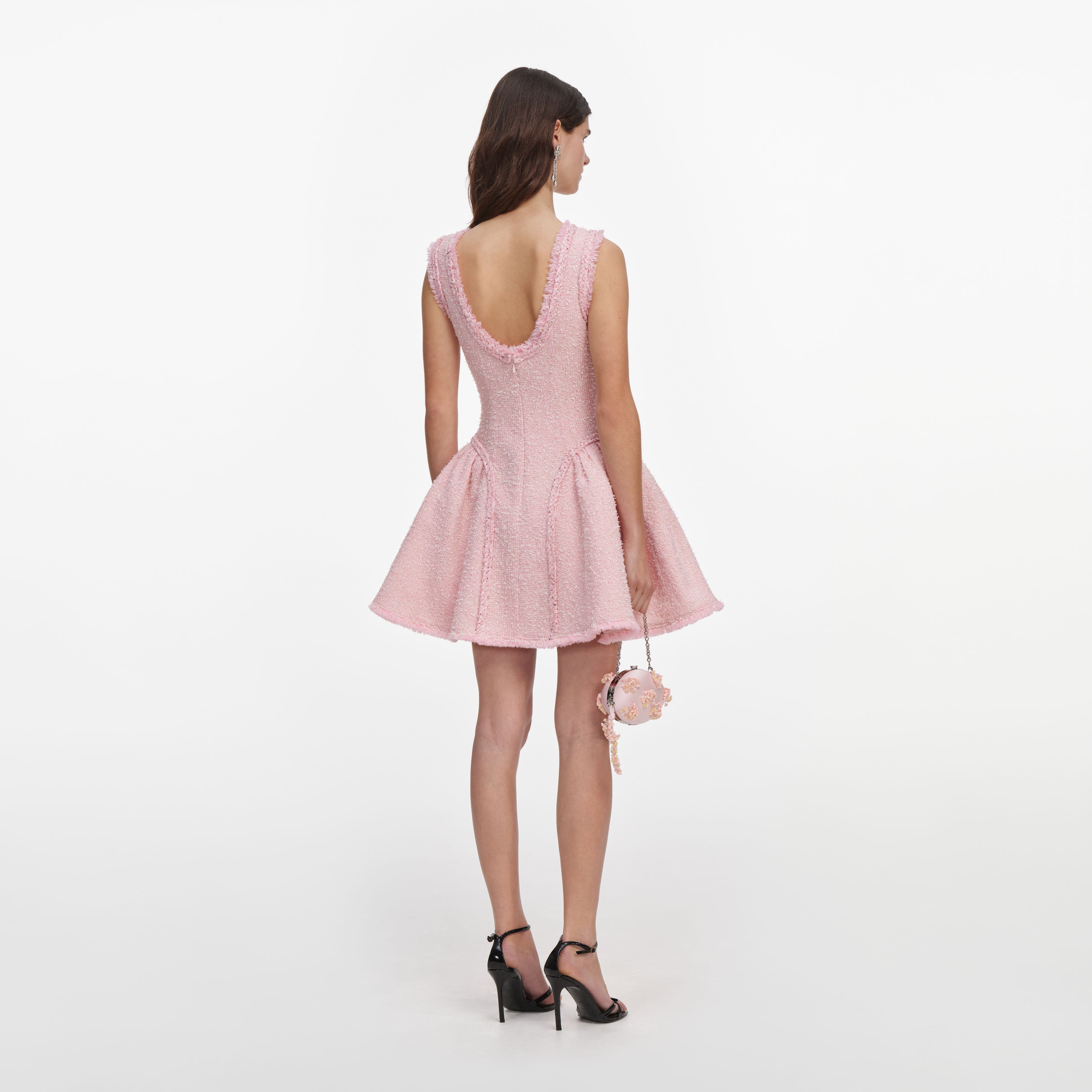 Pink Boucle Sleeveless Mini Dress