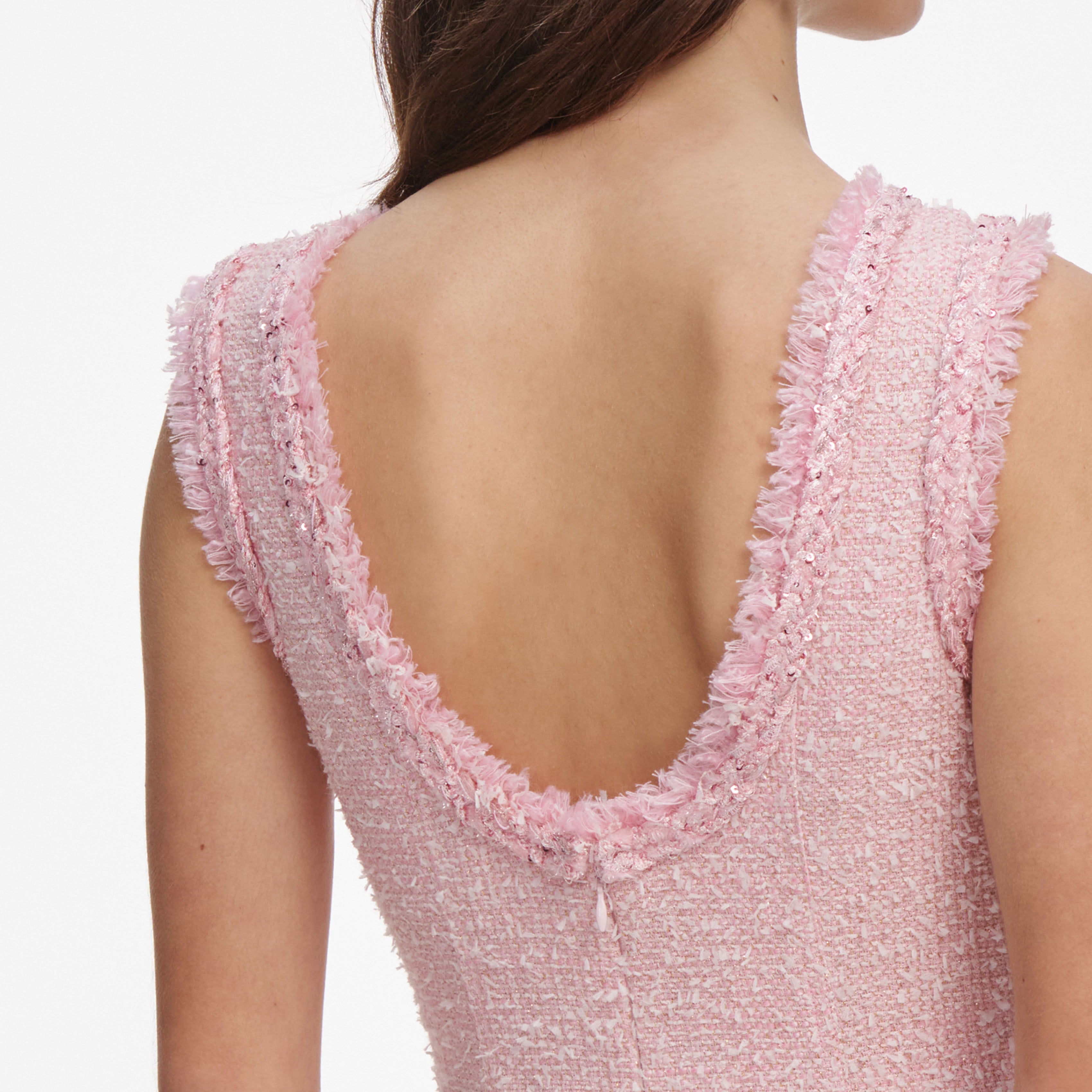 Pink Boucle Sleeveless Mini Dress