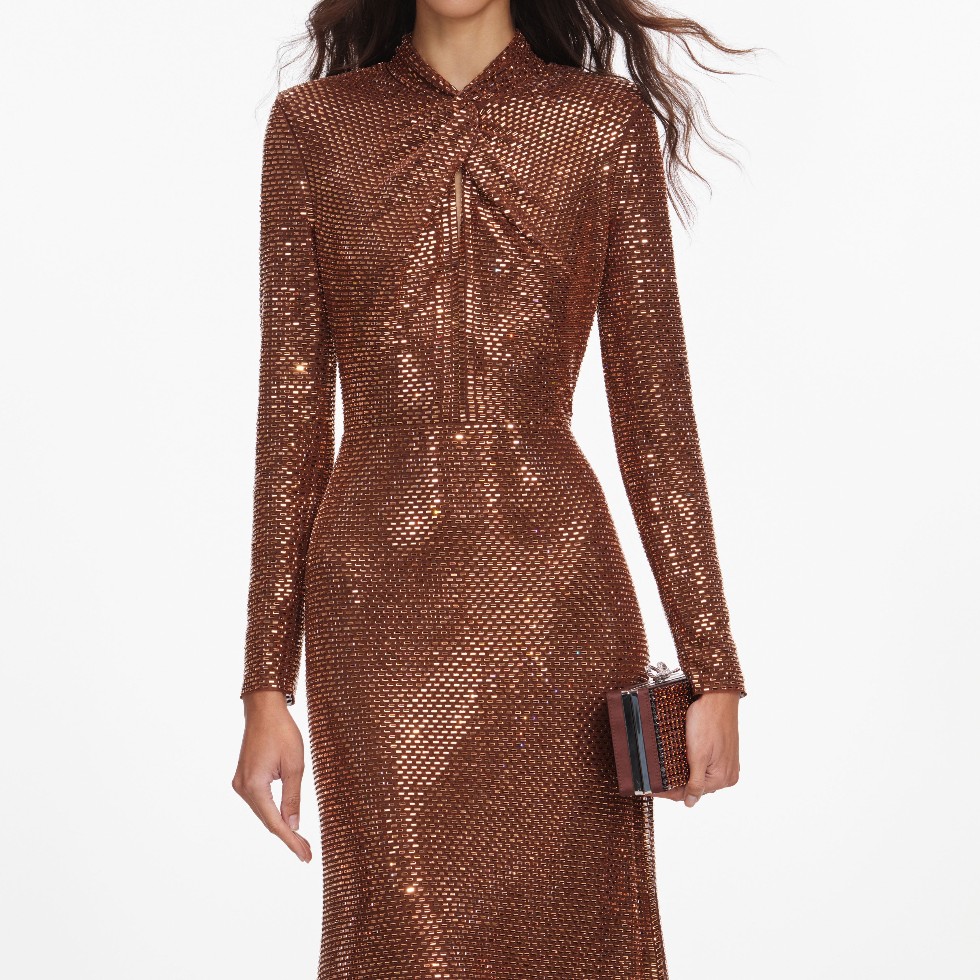 Bronze Rhinestone Midi Dress