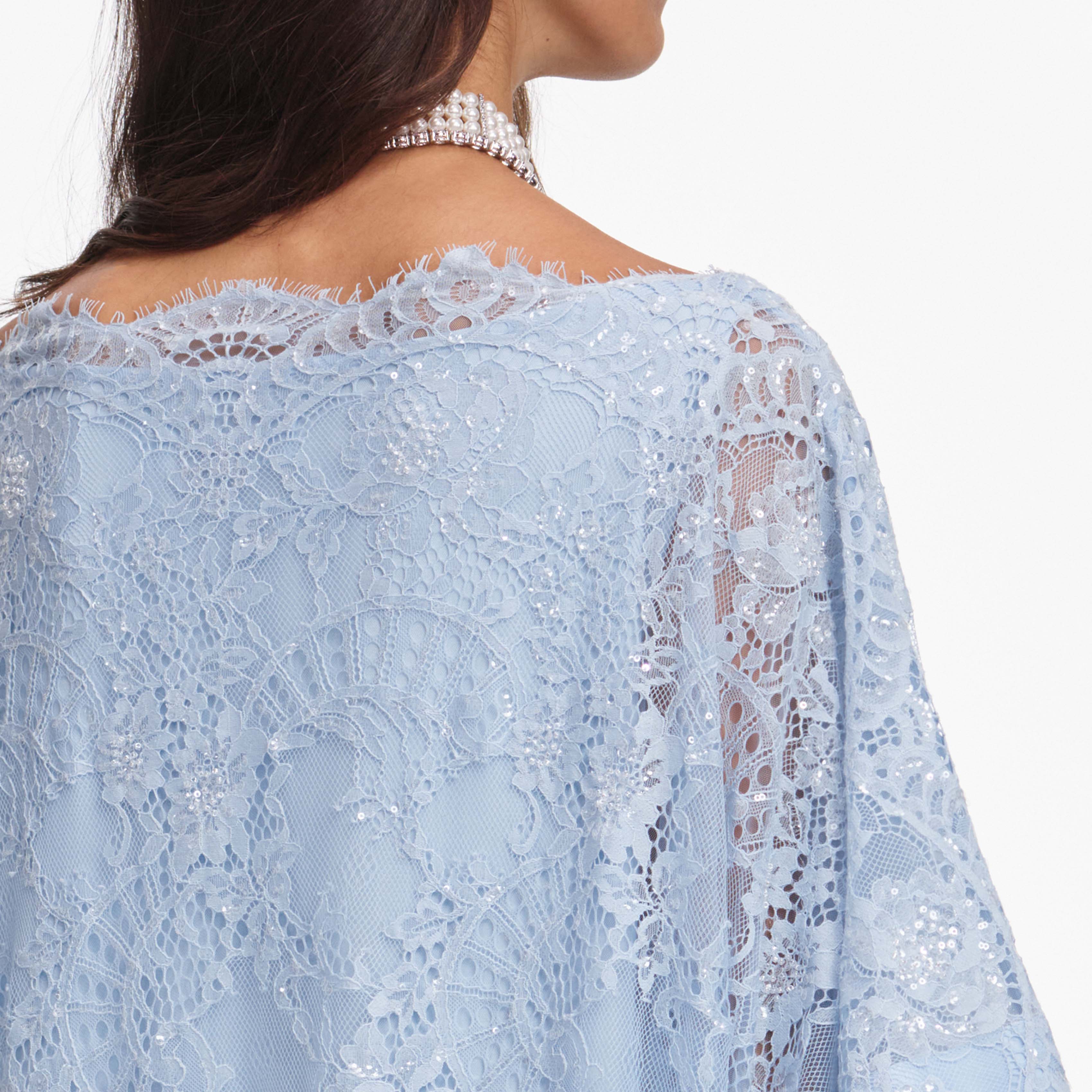 Blue Embellished Lace Kaftan