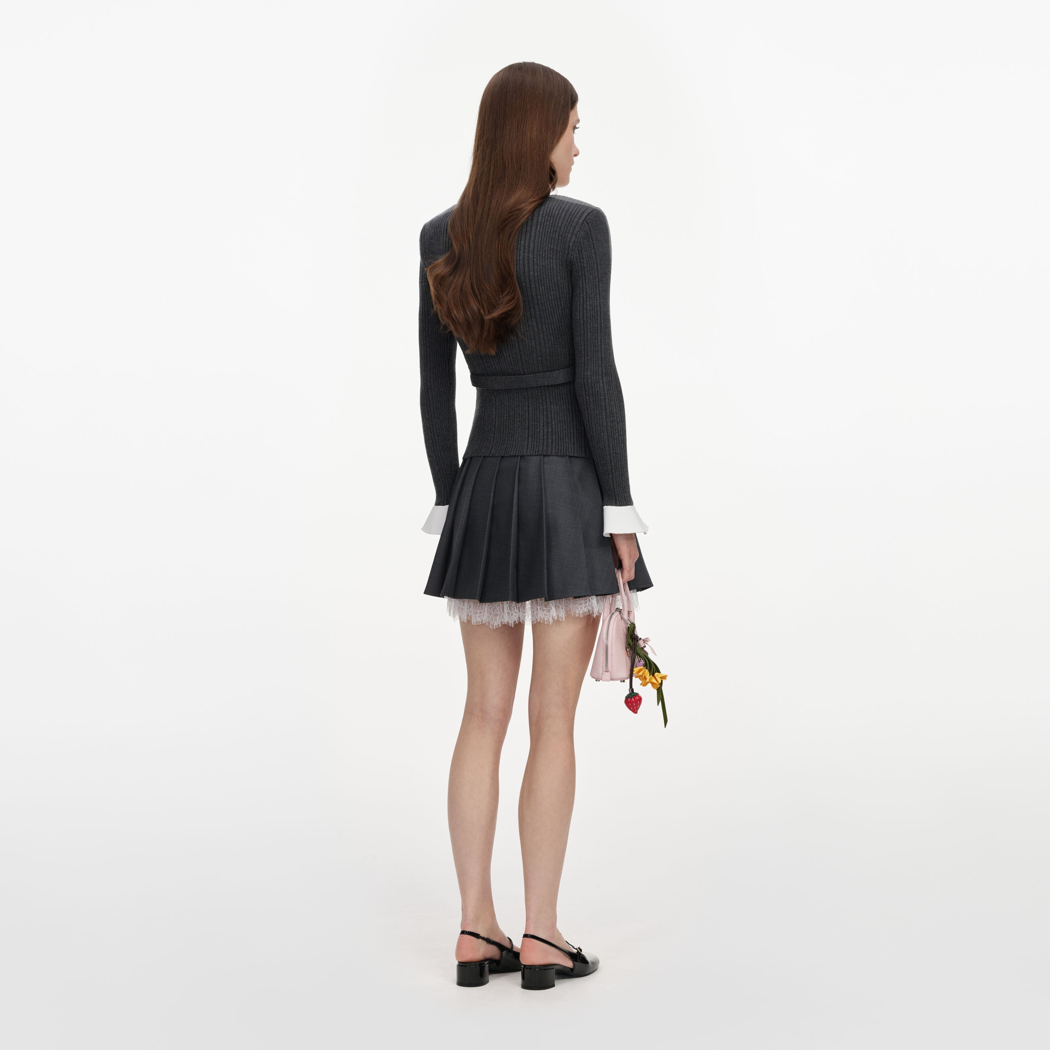 Grey Ribbed Knit Cardigan