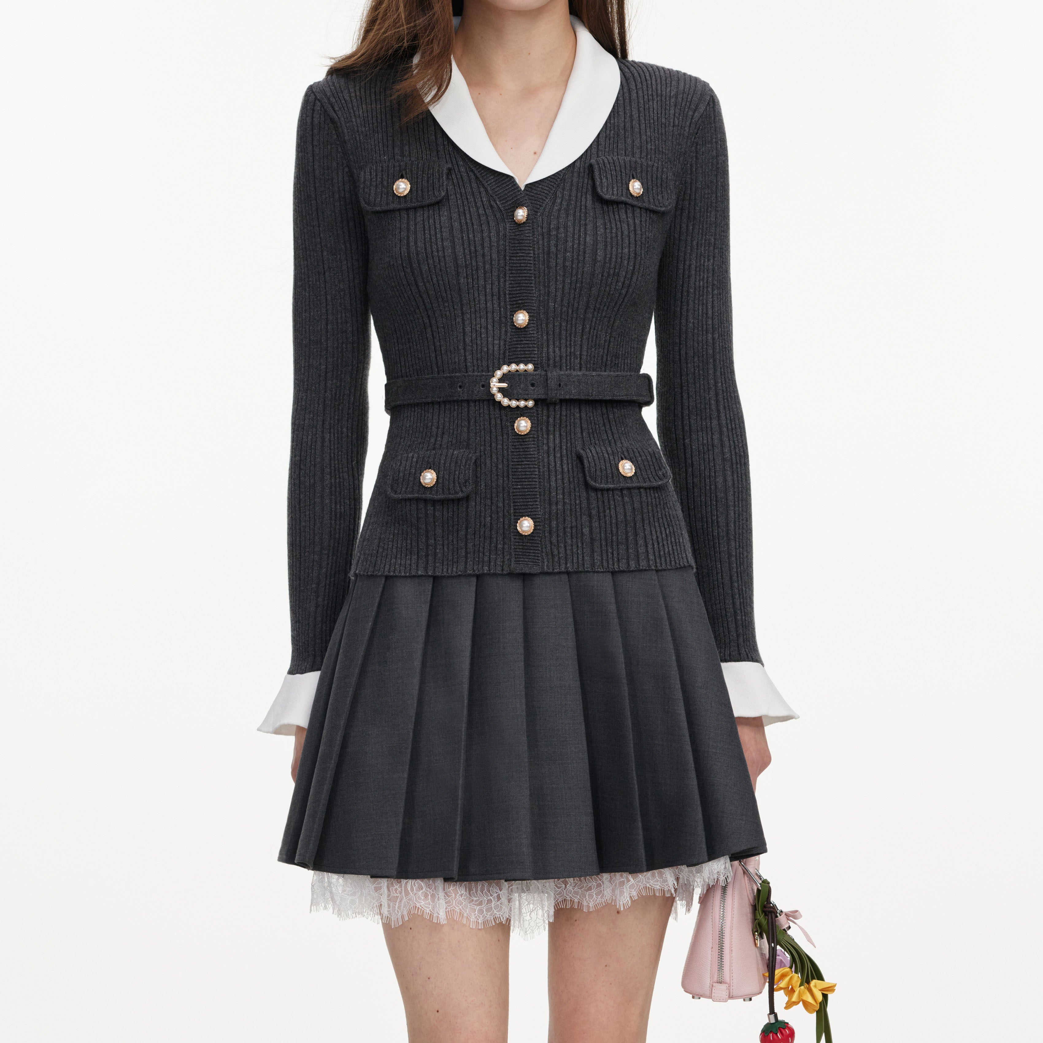 Grey Ribbed Knit Cardigan