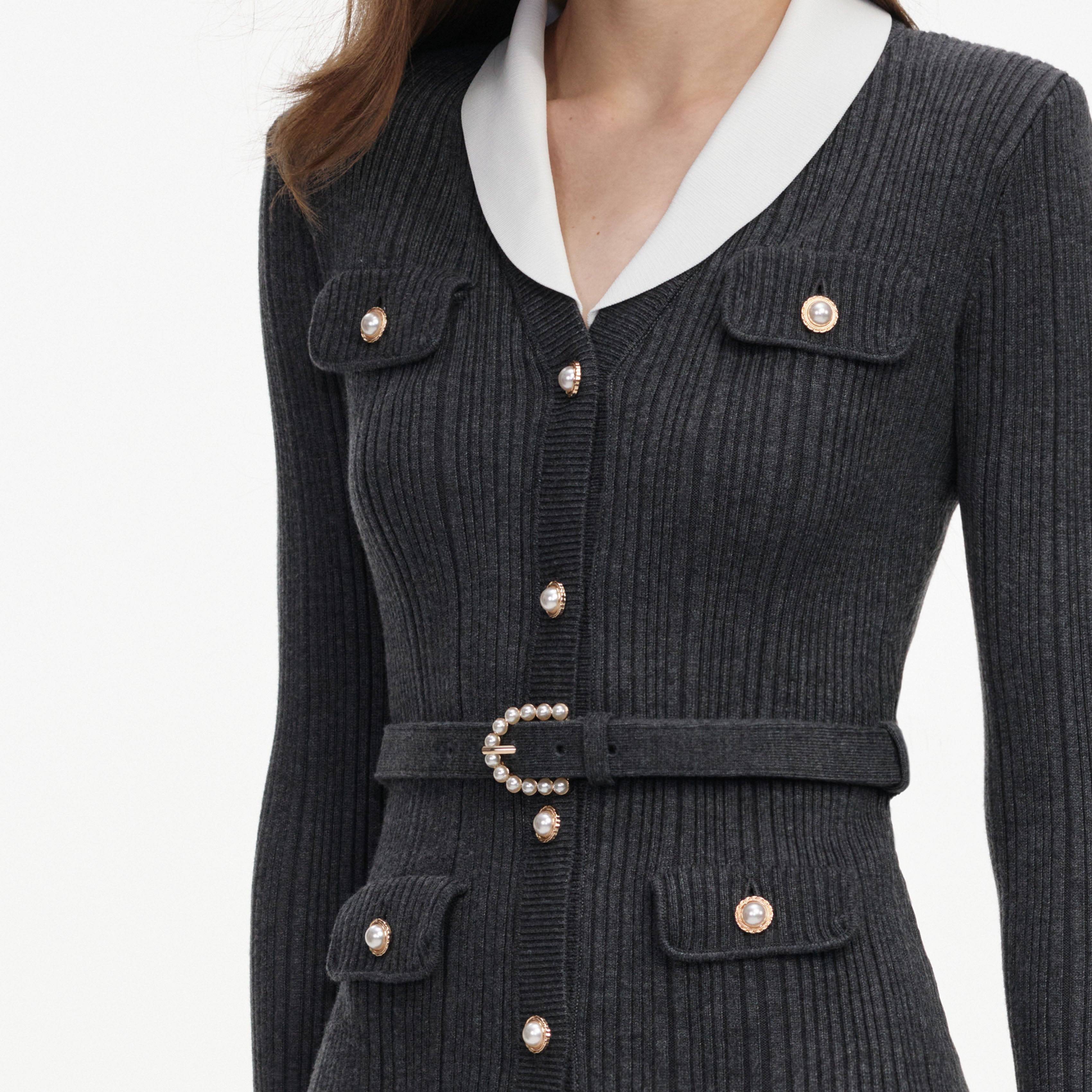 Grey Ribbed Knit Cardigan