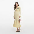 Yellow Viscose Knit Tie Midi Dress