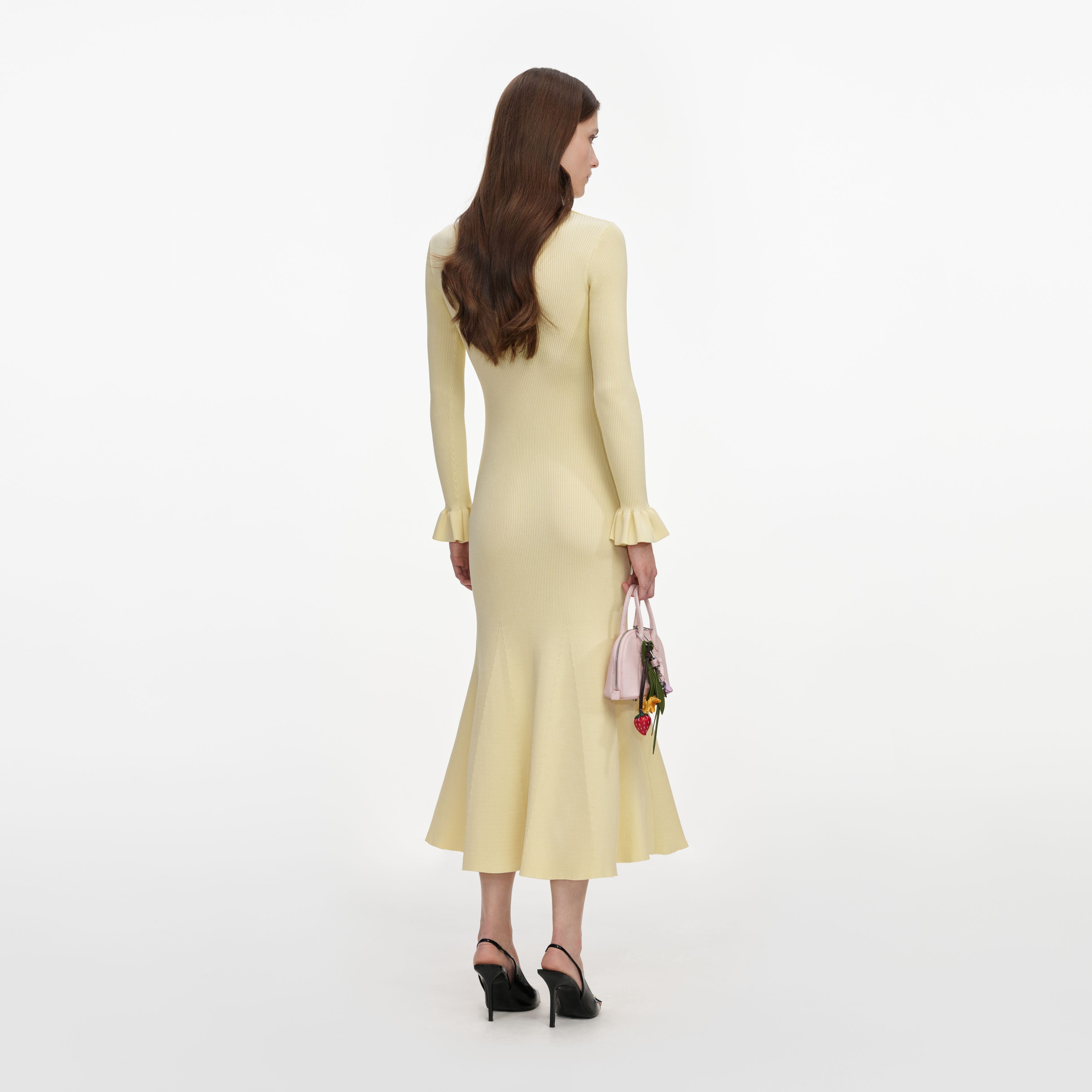 Yellow Viscose Knit Tie Midi Dress
