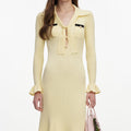 Yellow Viscose Knit Tie Midi Dress