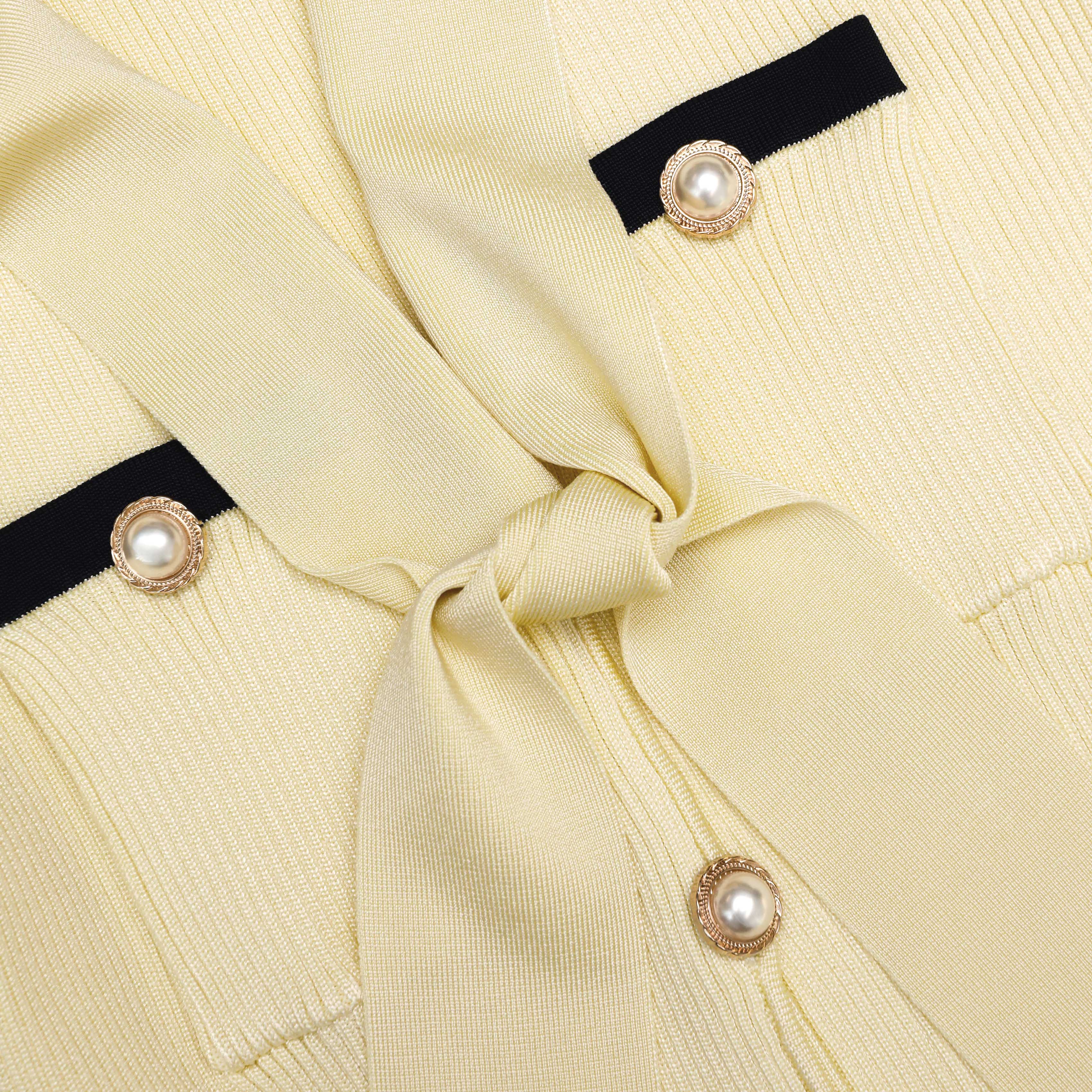 Yellow Viscose Knit Tie Midi Dress