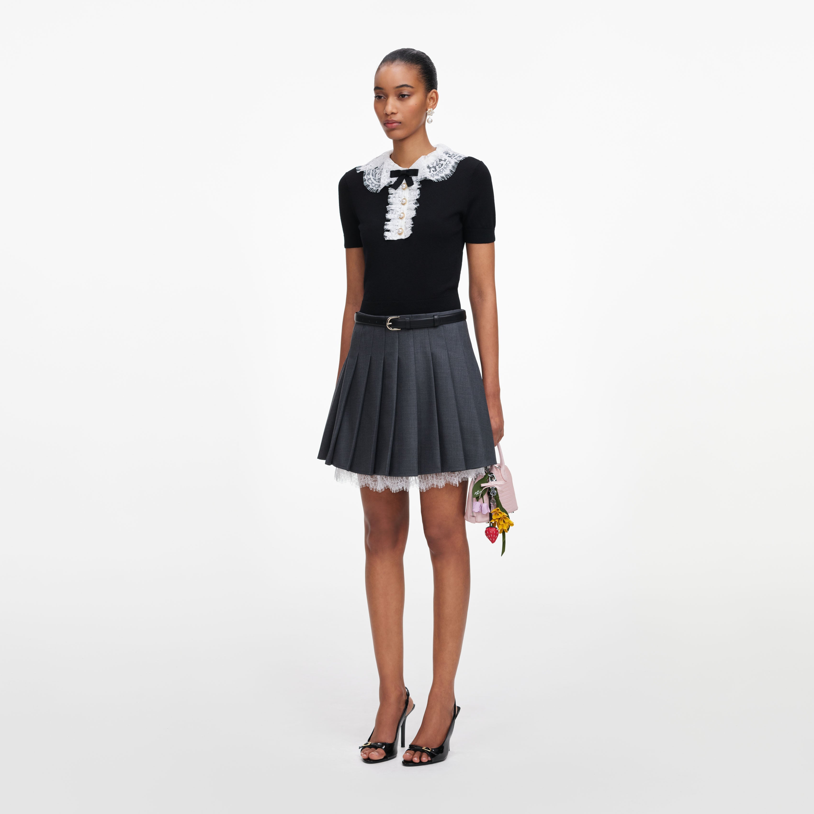 Black Knit Lace Collar Top