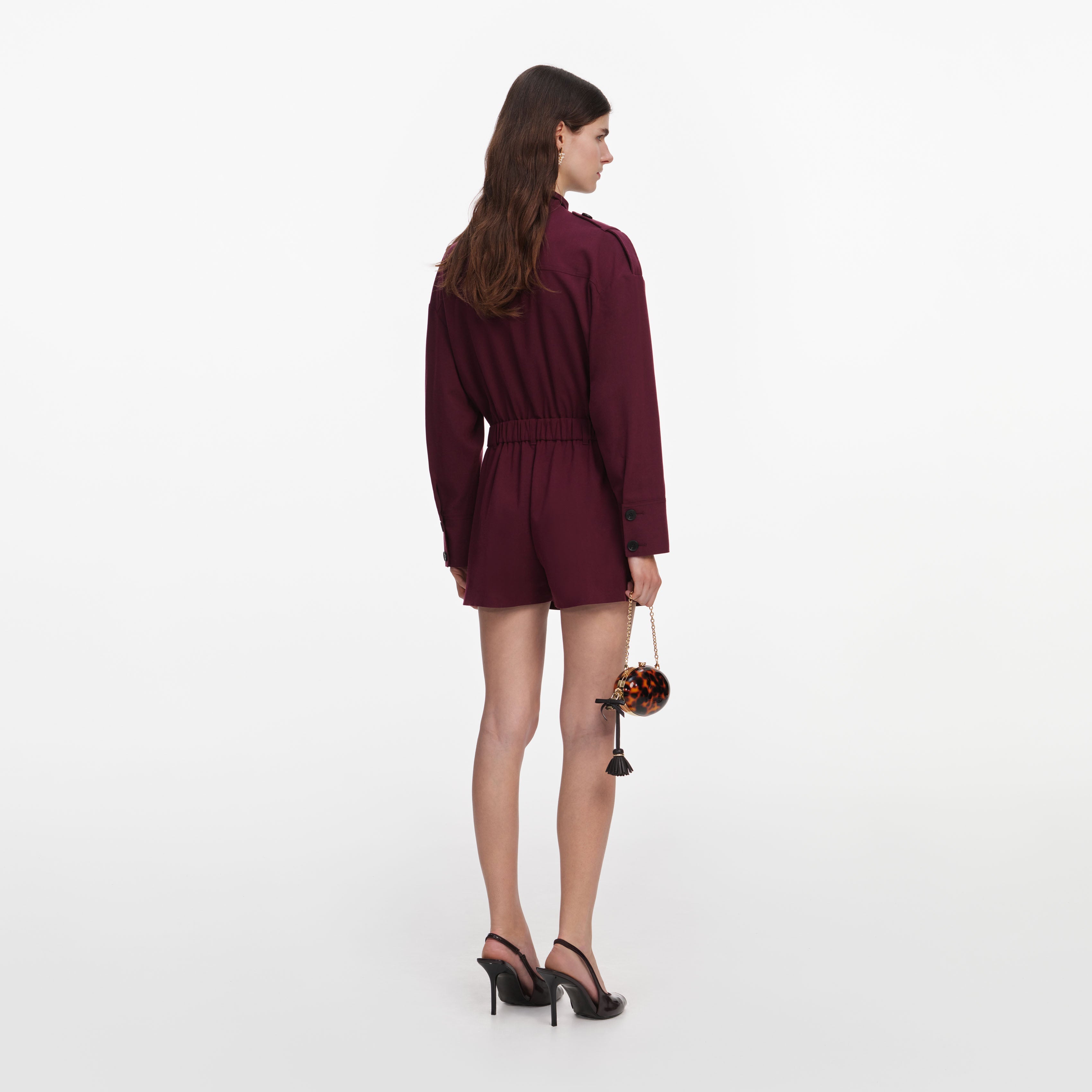 Plum Twill Tie Neck Playsuit