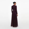 Burgundy Rhinestone Long Sleeve Maxi Dress