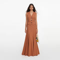 Brown Twill Sleeveless Maxi Dress