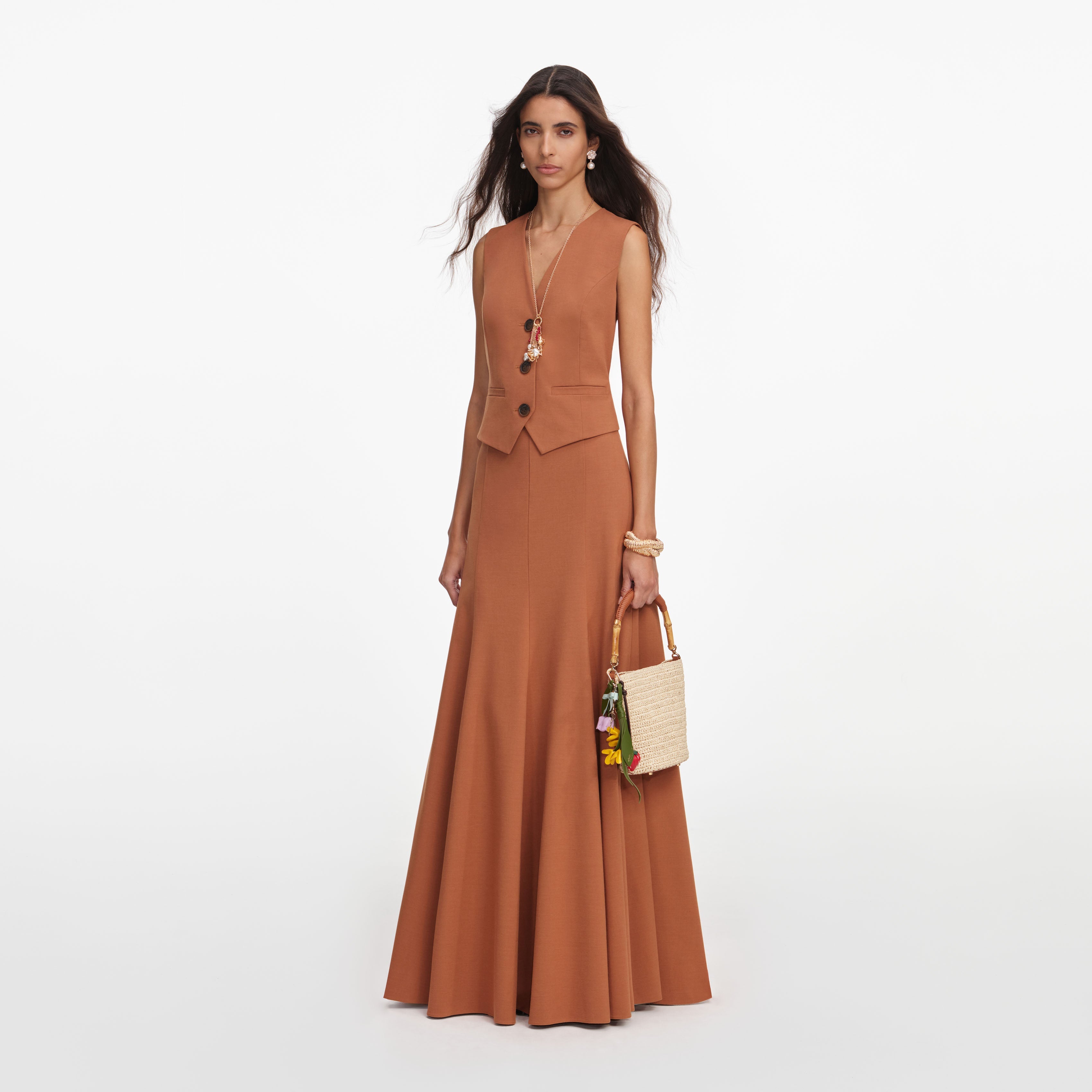 Brown Twill Sleeveless Maxi Dress