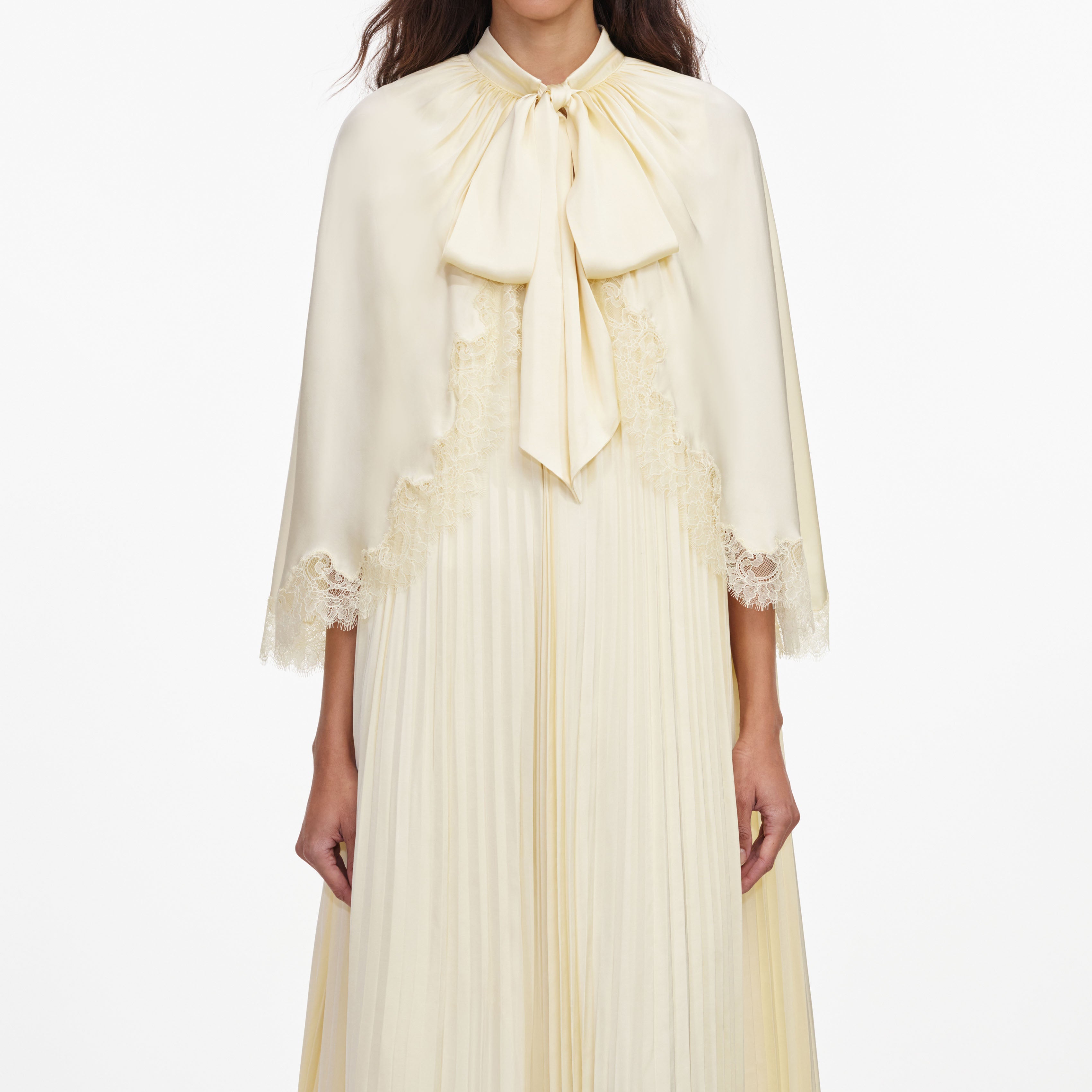 Yellow Tie Neck Cape Maxi Dress