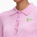 Pink Flower Embroidered Knit Cardigan
