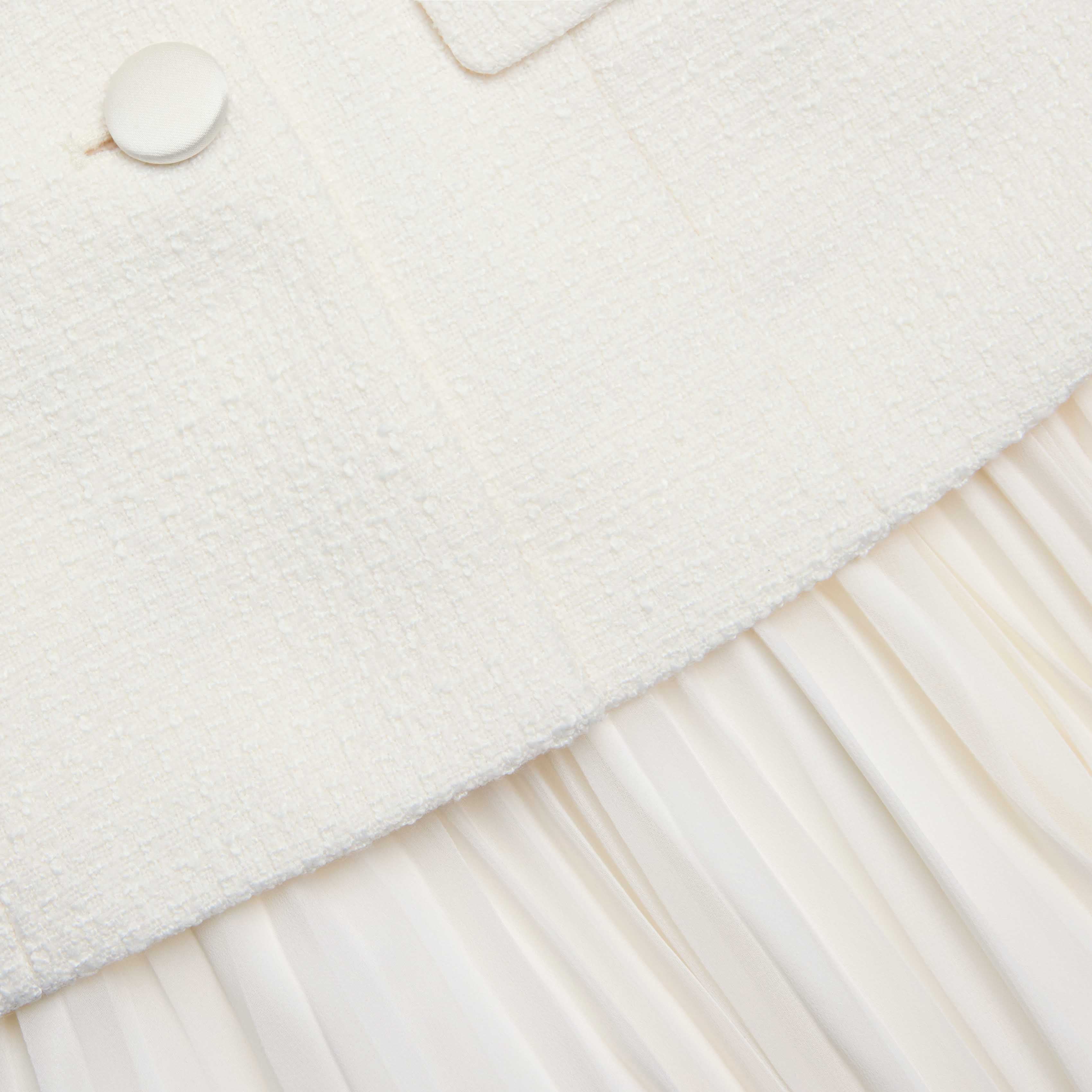 Cream Boucle Shawl Collared Midi Dress