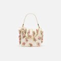 Cream Satin Floral Beaded Tote Bag