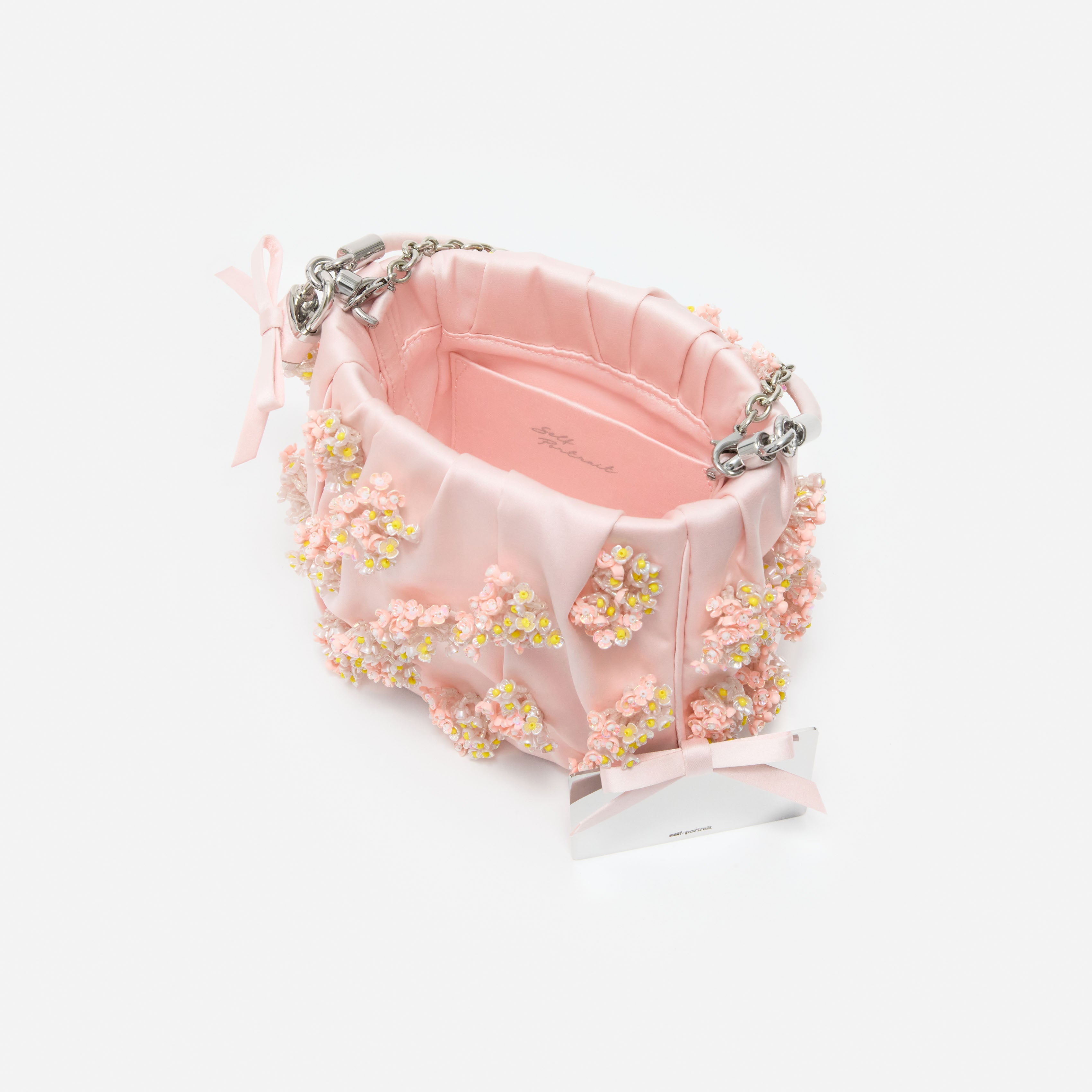 Pink Satin Floral Beaded Tote Bag