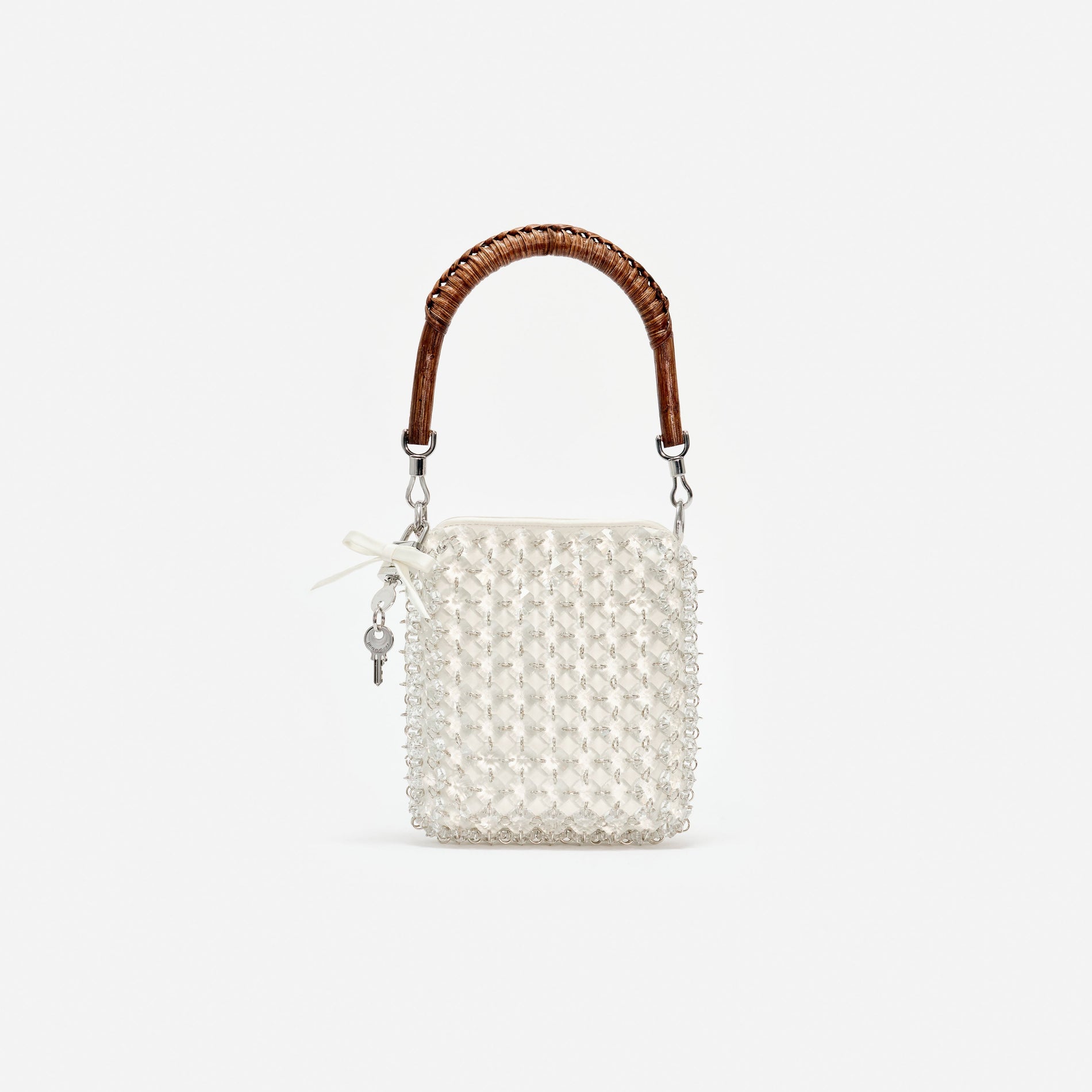 Cream Crystal Chain Mini Tote Bag