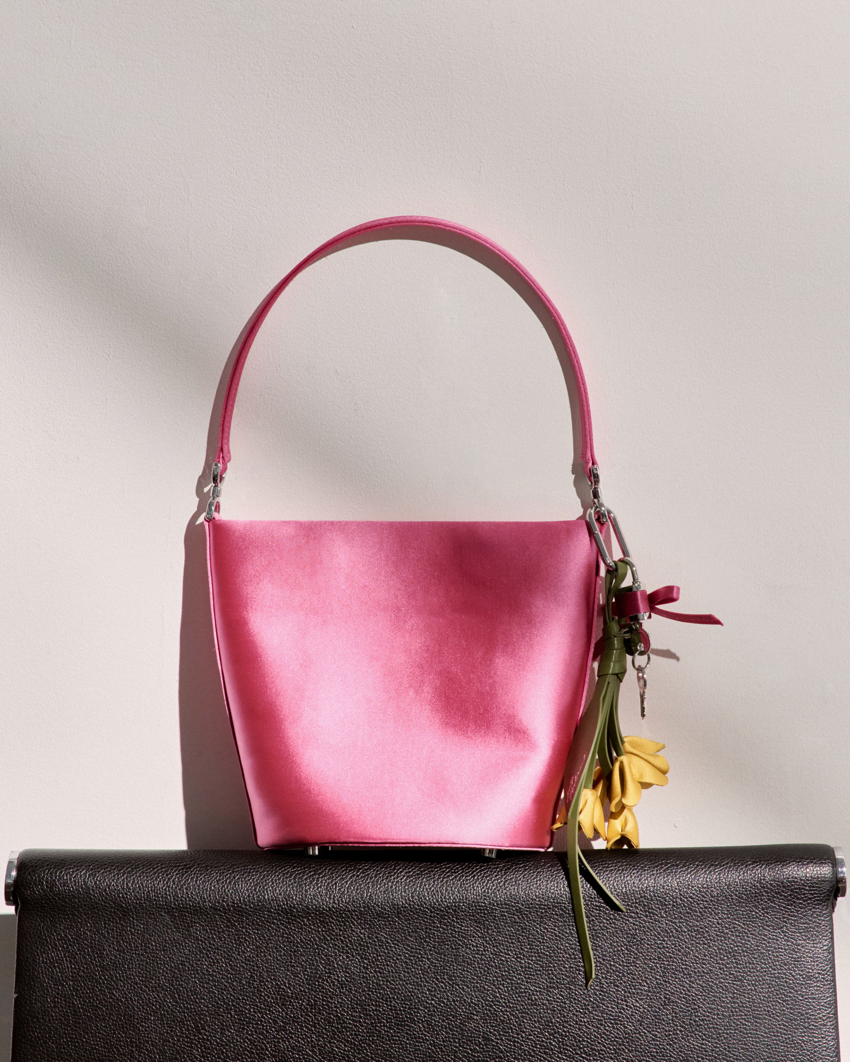 Pink Satin Bucket Bag