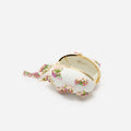 Cream Satin Pink Floral Beaded Oval Clutch