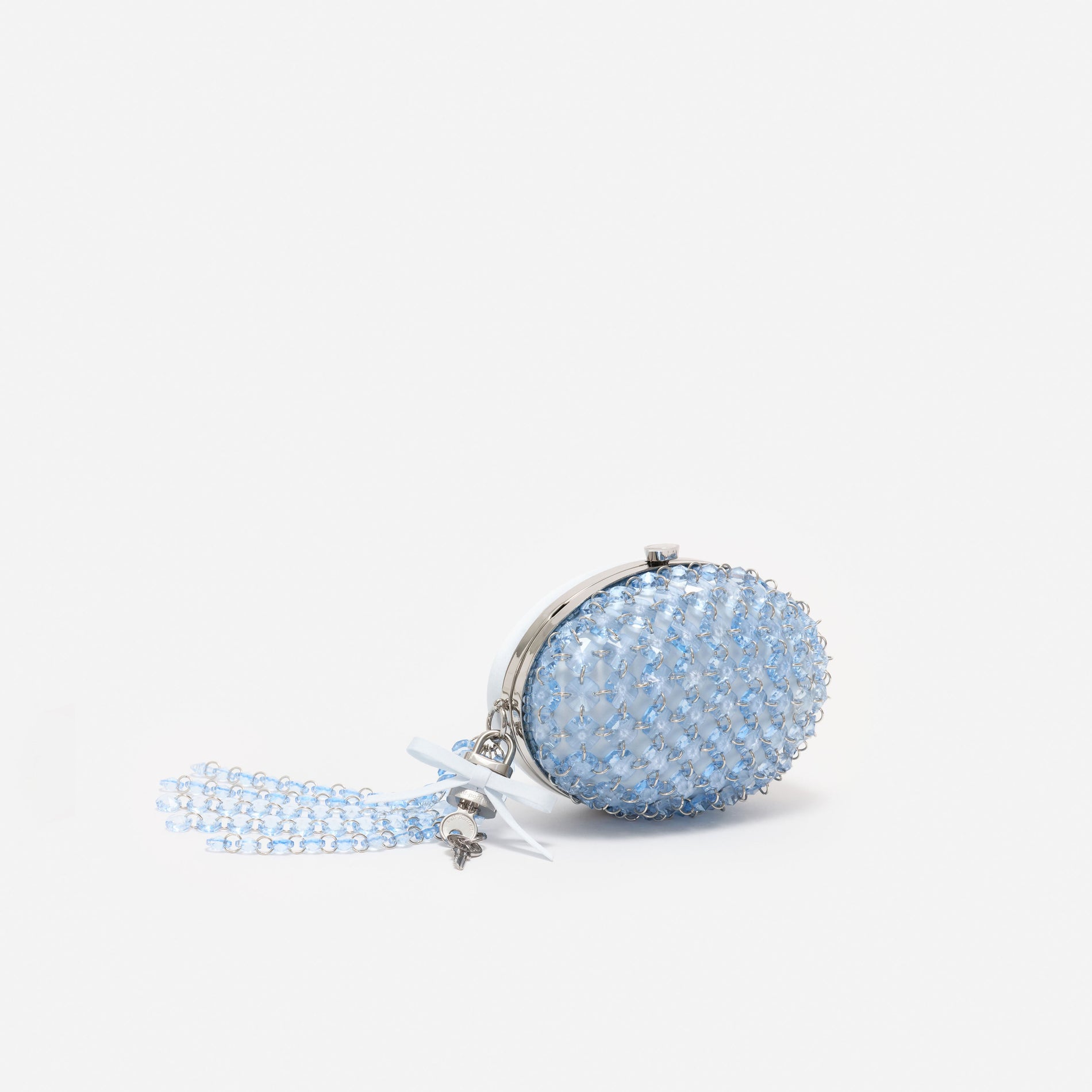 Blue Oval Crystal Chain Clutch Bag