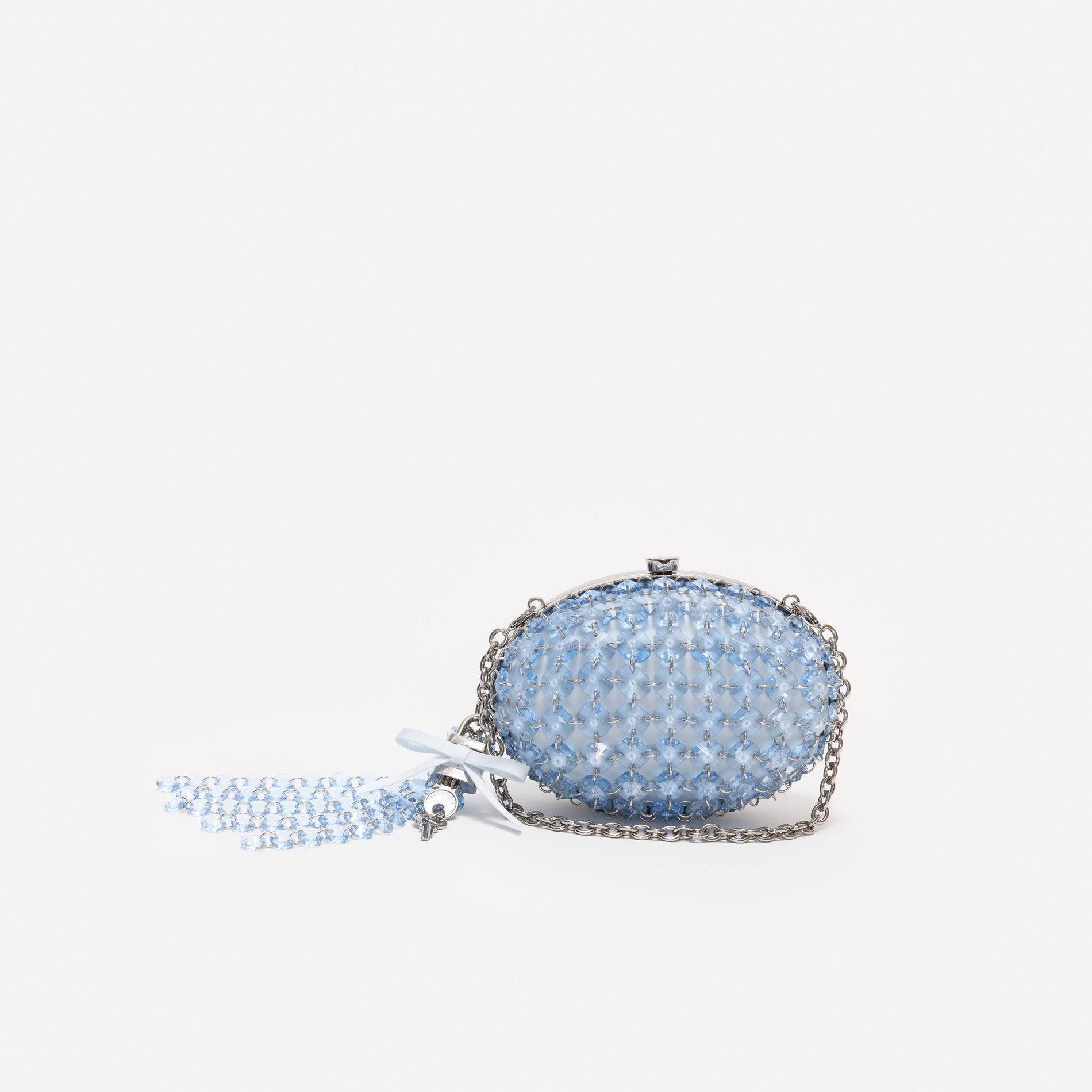 Blue Oval Crystal Chain Clutch Bag